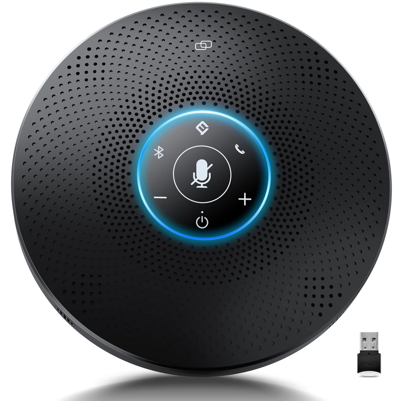 Bluetooth Speakerphone - eMeet M2 Max Professional Conference Speaker and 4 Directional Mics for up to 15 People Business Conference Calls High Volume Noise Reduction Daisy Chain Dongle Home Office