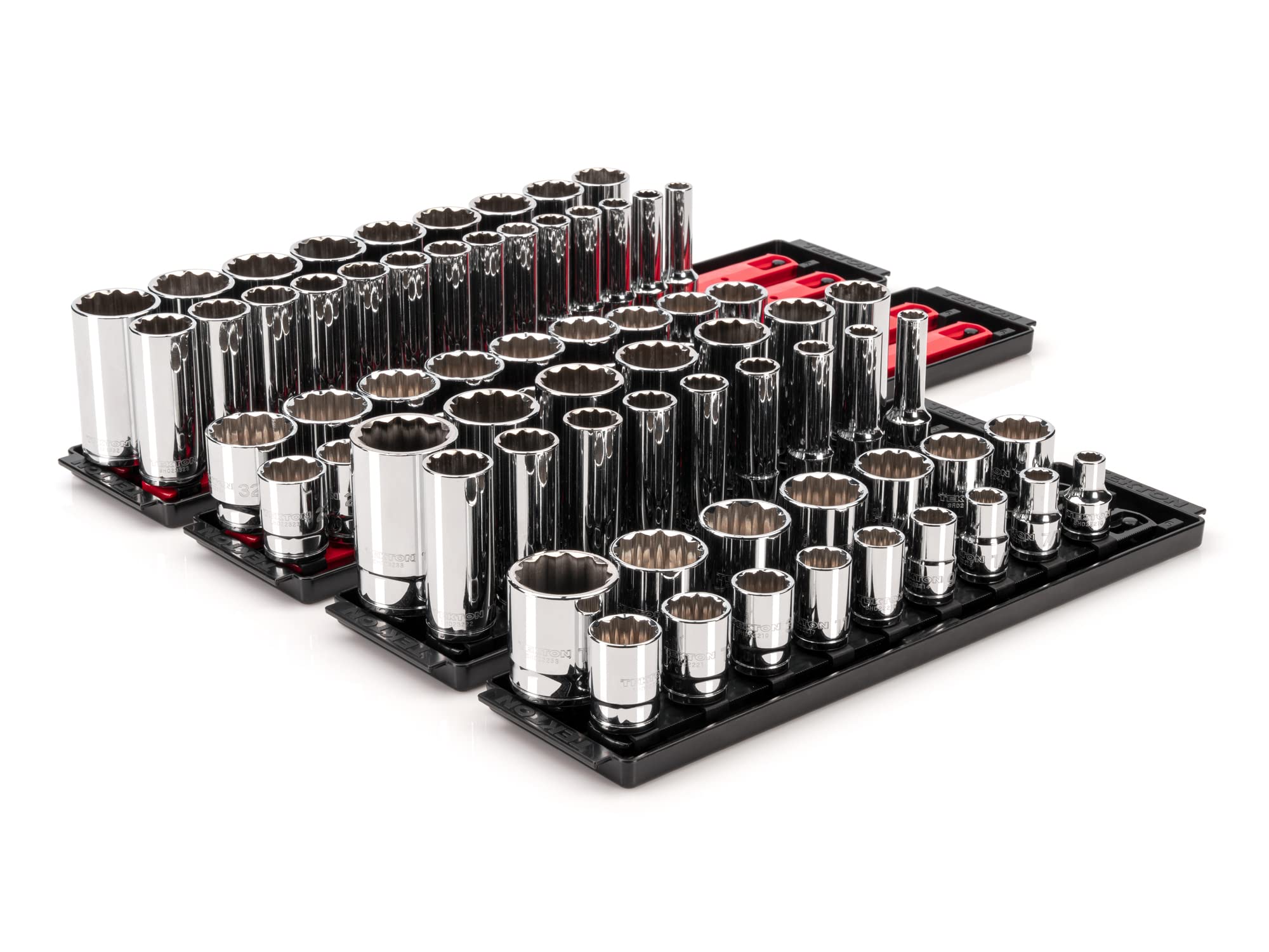 TEKTON 1/2 Inch Drive 12-Point Socket Set with Rails, 78-Piece (3/8-1-5/16 in., 10-32 mm) | SHD92216