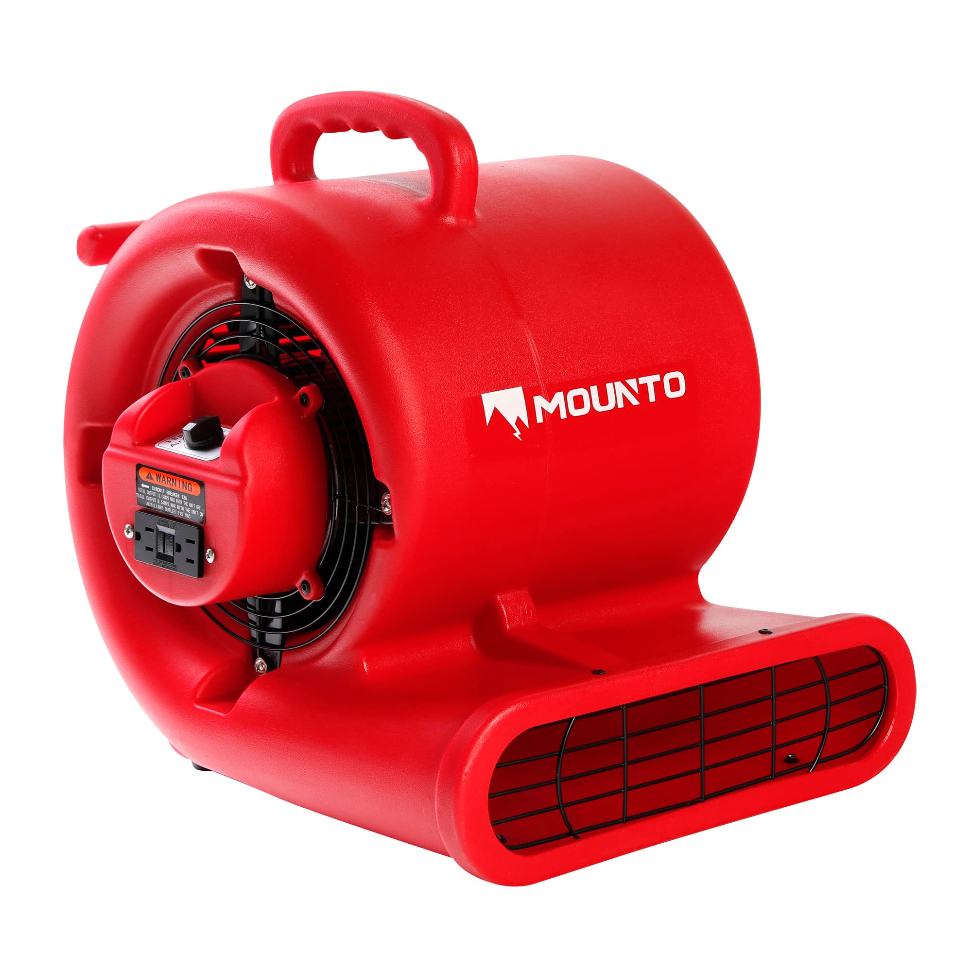 Mounto 1/3hp Air Mover 2000cfm Carpet Dryer Blower Floor Drying Fan - 3-Speed Air Mover w/Dual GFCI Outlet, 25ft Power Cord for Drying, Cooling, Air Circulation (Red)