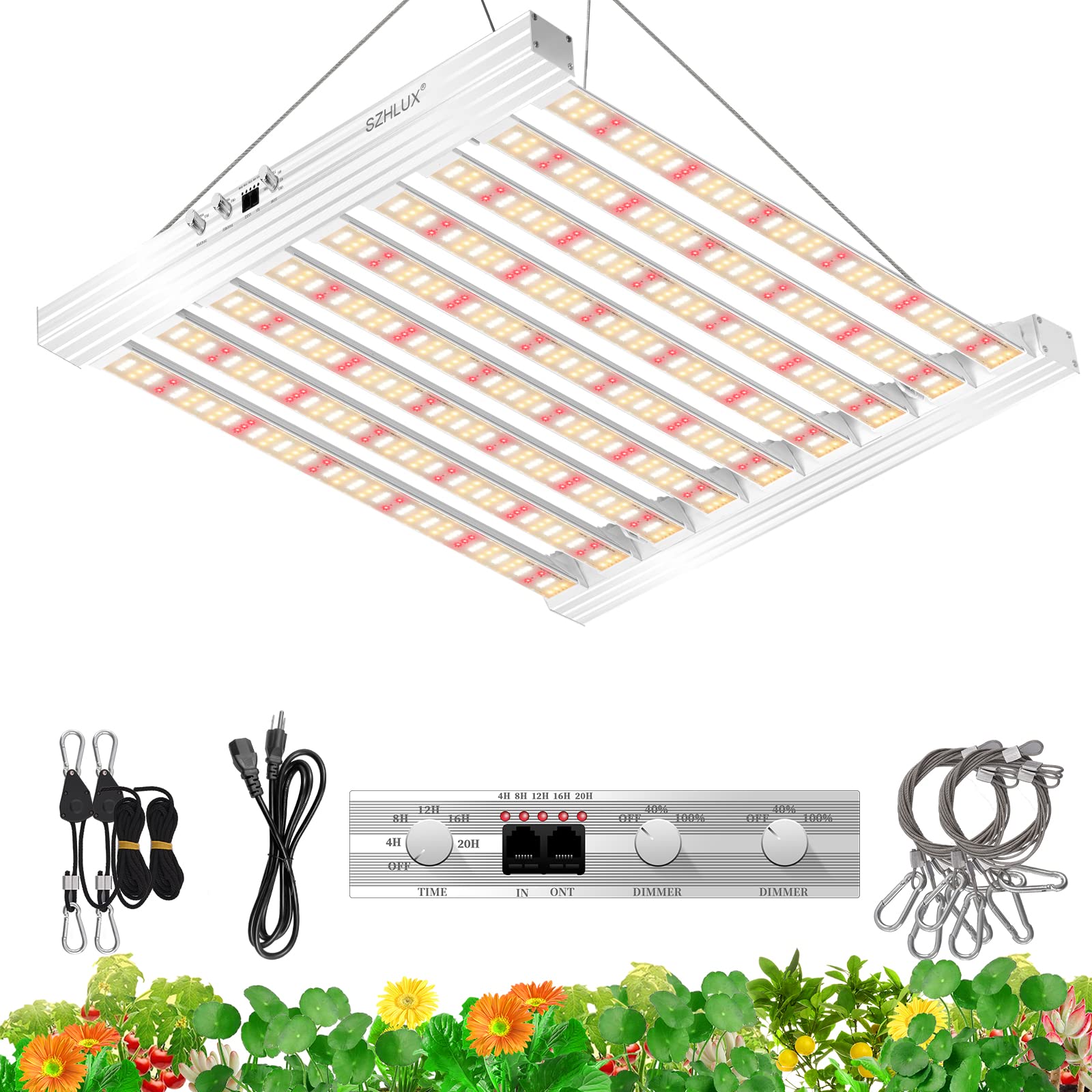 SZHLUX 2023 New 400 Watt LED Grow Light 4×4ft Daisy Chain Dimmable Full Spectrum Grow Light for Indoor Plants, Commercial Grow Lights for Seeding Veg Flower Growing Lamps
