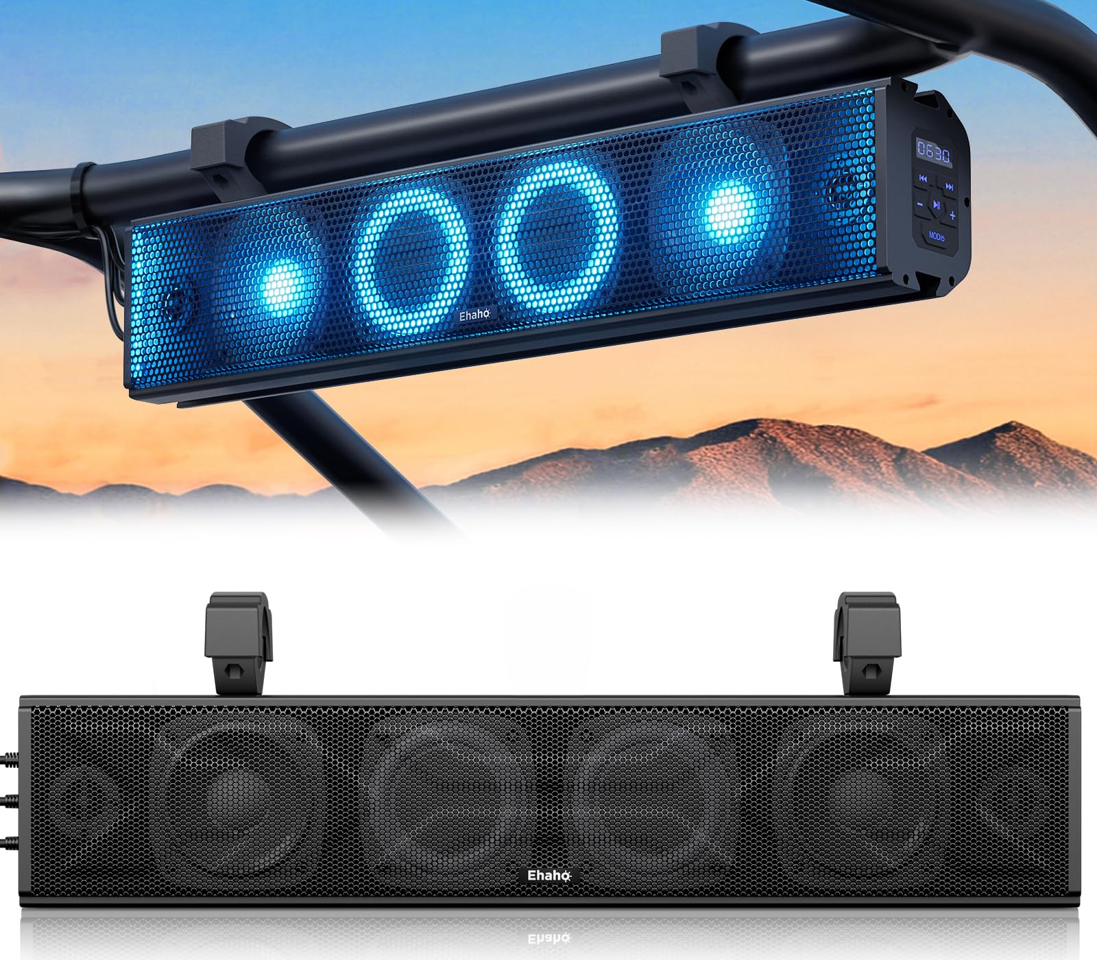 Ehaho 25 Inch UTV Sound Bar, ATV SoundBar Bluetooth with RGB Lighting, IP65 Waterproof Golf Cart Sound Bar, Amplified Powersports SXS SoundBar, UTV Speakers Compatible with Polaris RZR Can-Am
