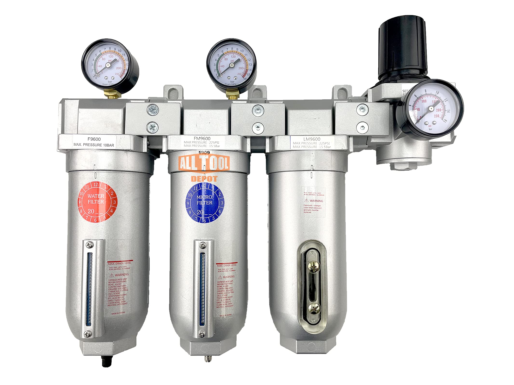 1" NPT SUPER DUTY Industrial Grade 4 Stages Filter Coalescing Desiccant Dryer Regulator System For Compressed Air Lines, Metal Bowls, Great For Paint Spray And Plasma Cutter (AUTO DRAIN)