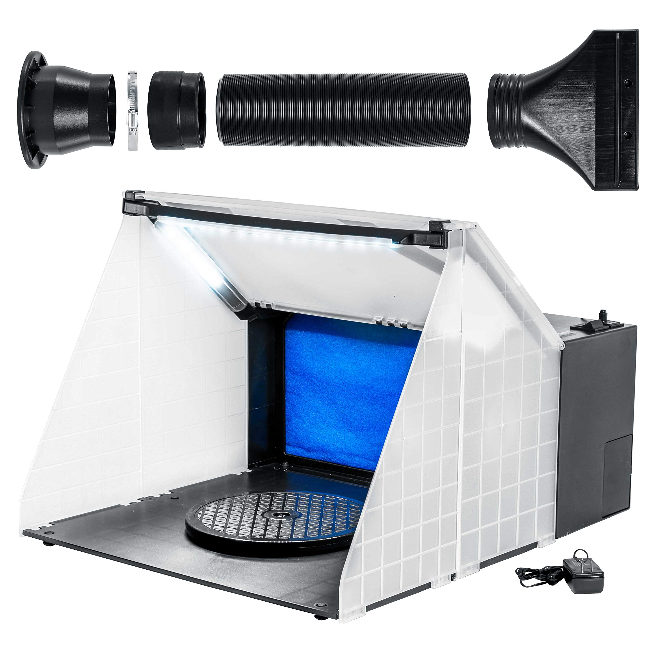 Master Airbrush Lighted Airbrush Station Hobby Portable Spray Paint Booth with LED Lighting - Portable, Lightweight with 25W Fan, 16.5"x19"x13.5", Turntable, 6' Exhaust Hose, Painting Booth, Indoor