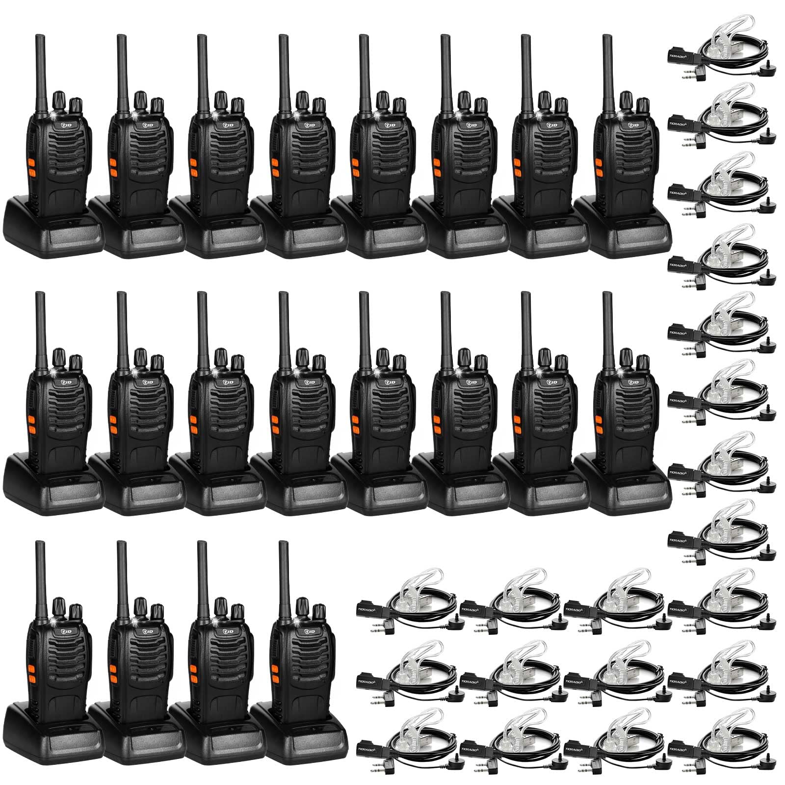 TIDRADIO TD-V2 Walkie Talkies for Adults with Earpiece 2 Way Radios Walkie Talkies Long Range with Flashilght Two Way Radio Rechargeable for Business or Family (20 Pack)