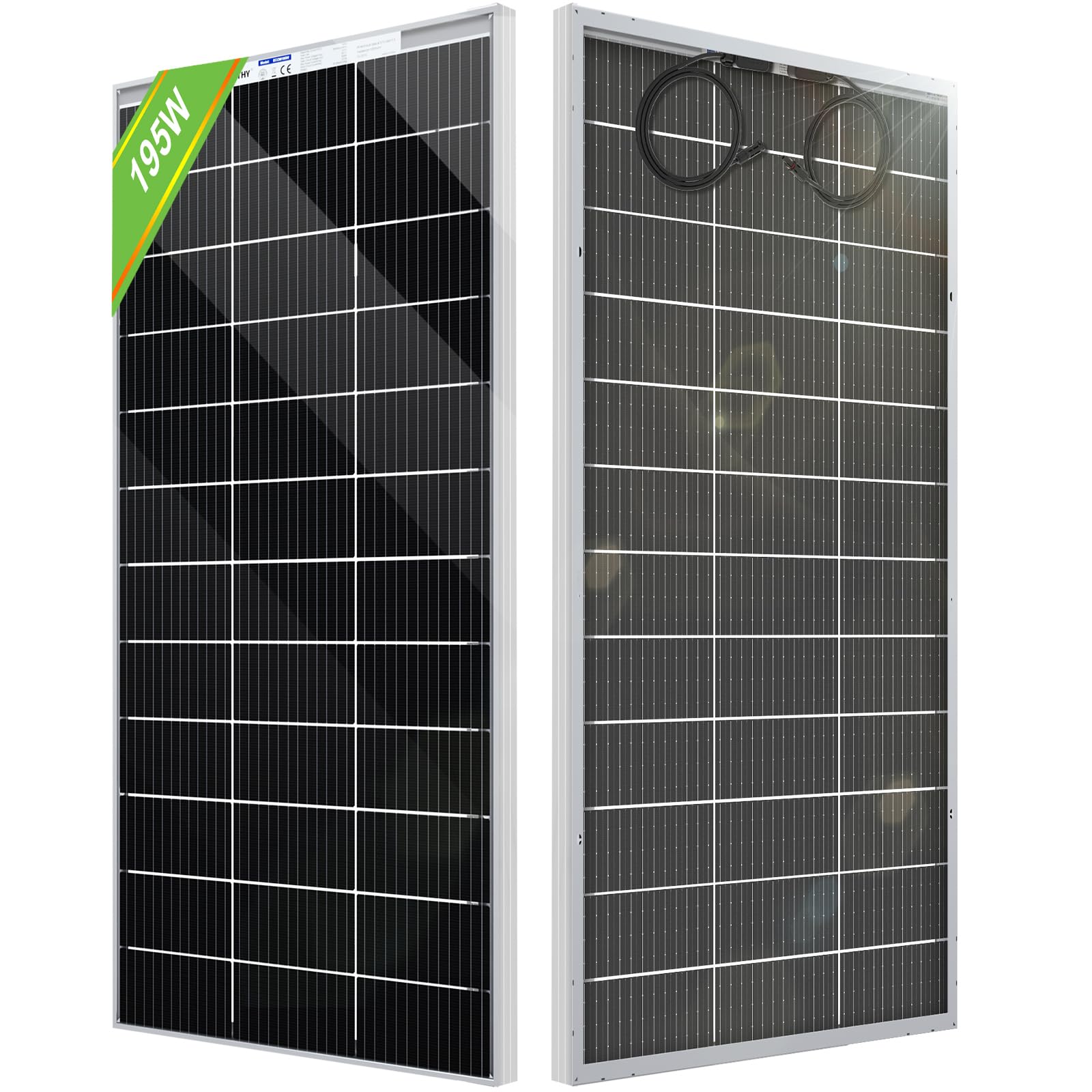 ECO-WORTHY Bifacial 195 Watt 12 Volt 12BB Solar Panel Monocrystalline Double-Sided Power Generation Rigid High-Efficiency PV Module Power Charger for RV,Sunsheds,Canopies,Farms,Home and Off-Grid