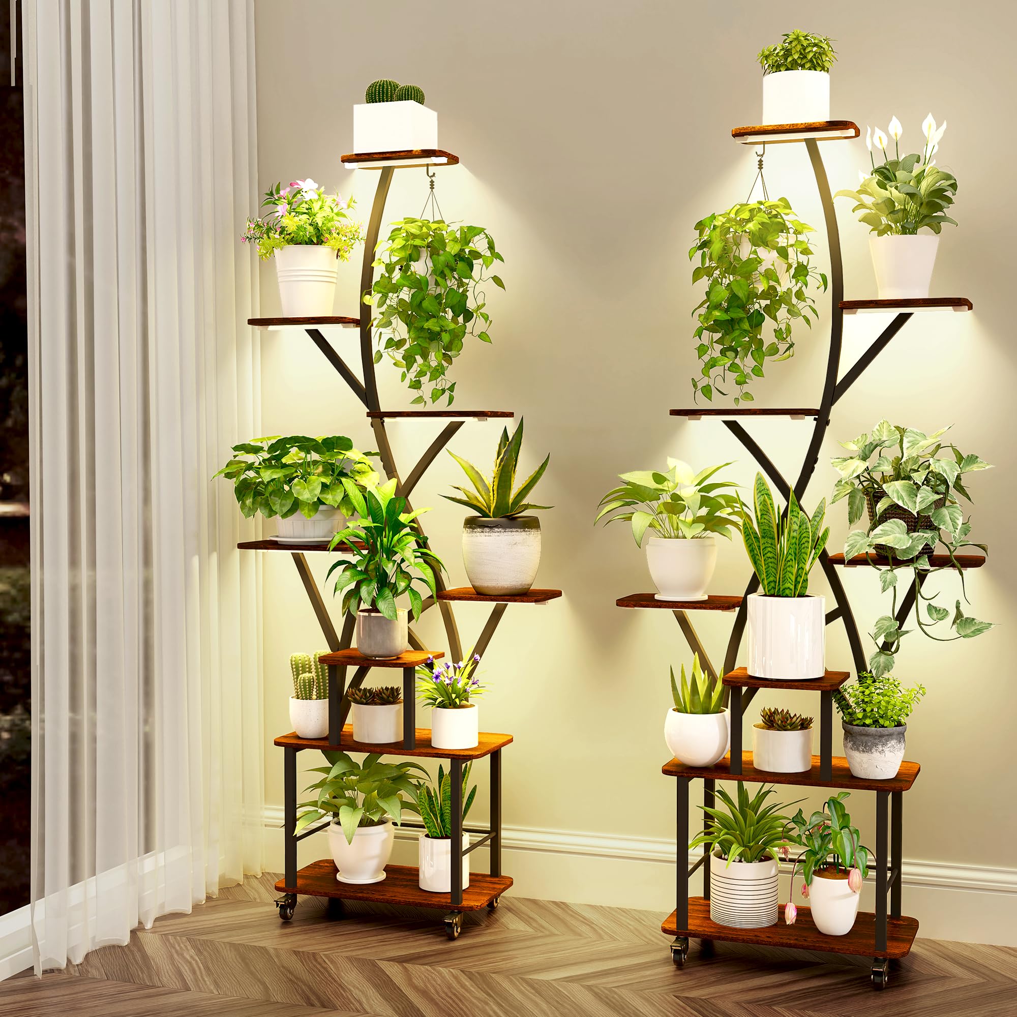 Plant Stand Indoor 2 Pack Plant Stand with Grow Light 8 Tiered 64" Tall Plant Shelf with Lights for Indoor Plants Multiple Corner Plant Stands Large Plant Rack Flower Holder for Living Room Patio
