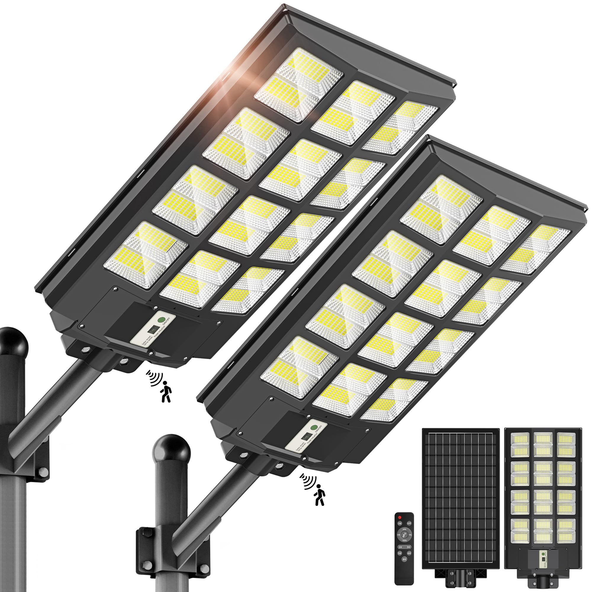 6000W Solar Street Lights Outdoor - 7000K Solar Lights Outdoor Waterproof Dusk to Dawn, Commercial Solar Parking Lot Lights with Motion Sensor, Solar Powered LED Street Light for Yard, Outside(2 Pack)