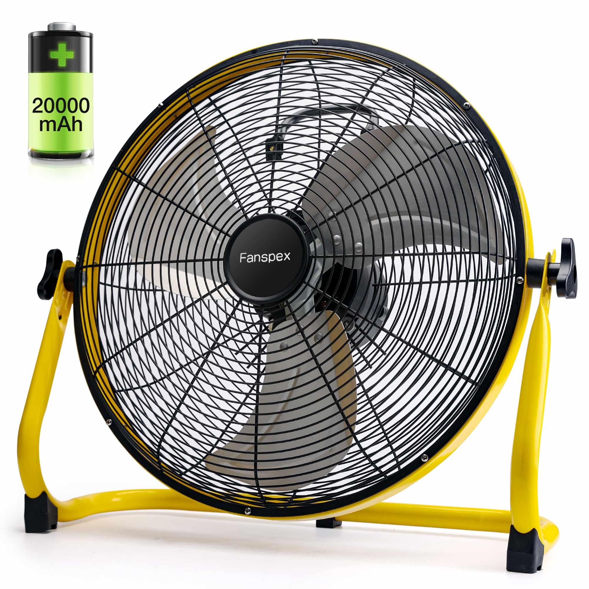 Fanspex 16'' Large Portable Battery Operated Floor Fan, 20000 mAh Cordless Rechargeable Floor Camping Fan for Outdoor, DC 24V, 45dB Low Noise, 4-32 Longer Running Time, 5.8 m/s Air-flow
