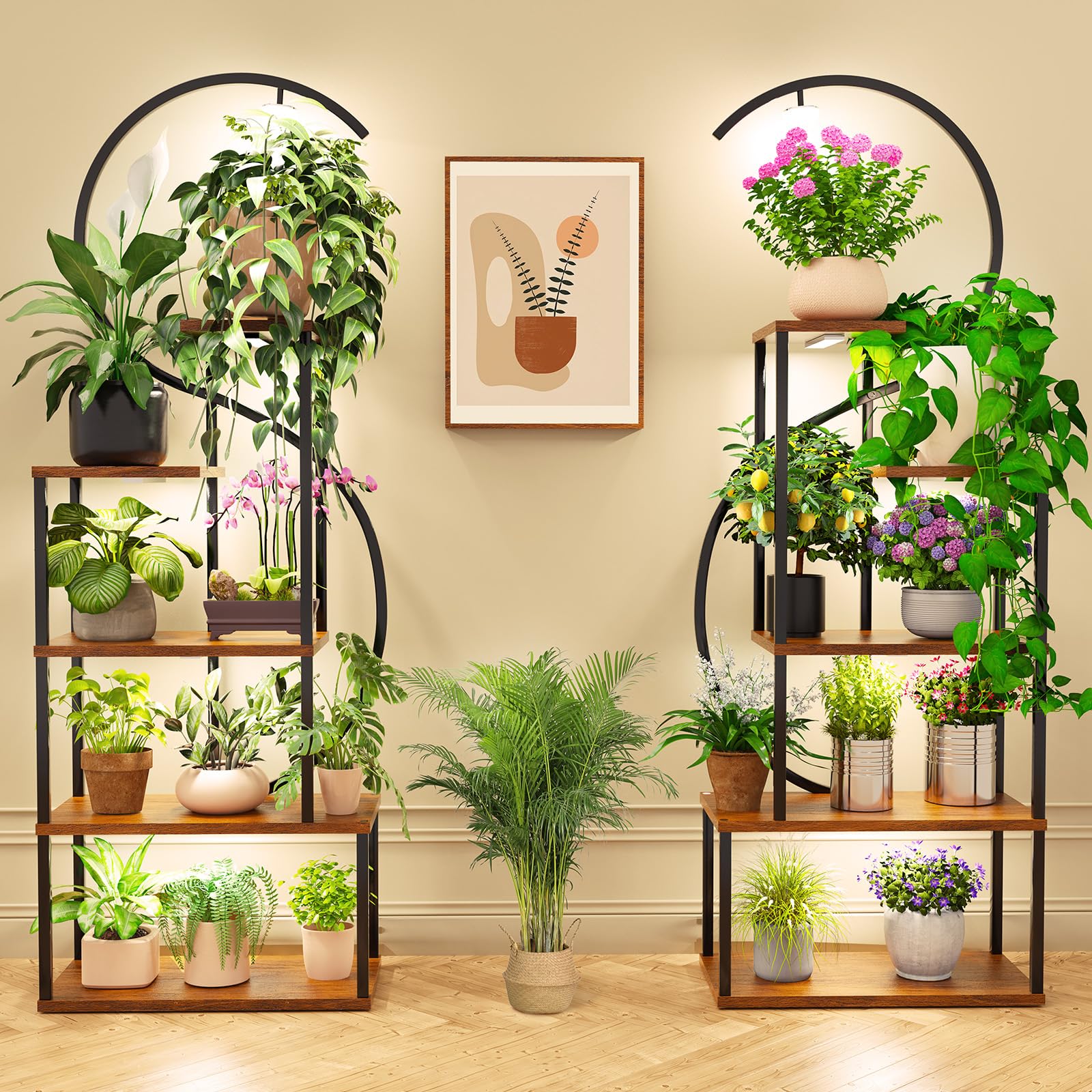 Plant Stand Indoor with Grow Lights, Large Plant Stands for Indoor Plants Multiple, 67" Tall Plant Shelf Indoor, 10 Lights Tiered Plant Holder, Lighted Corner Plant Stand for Home Decor (Left & Right)