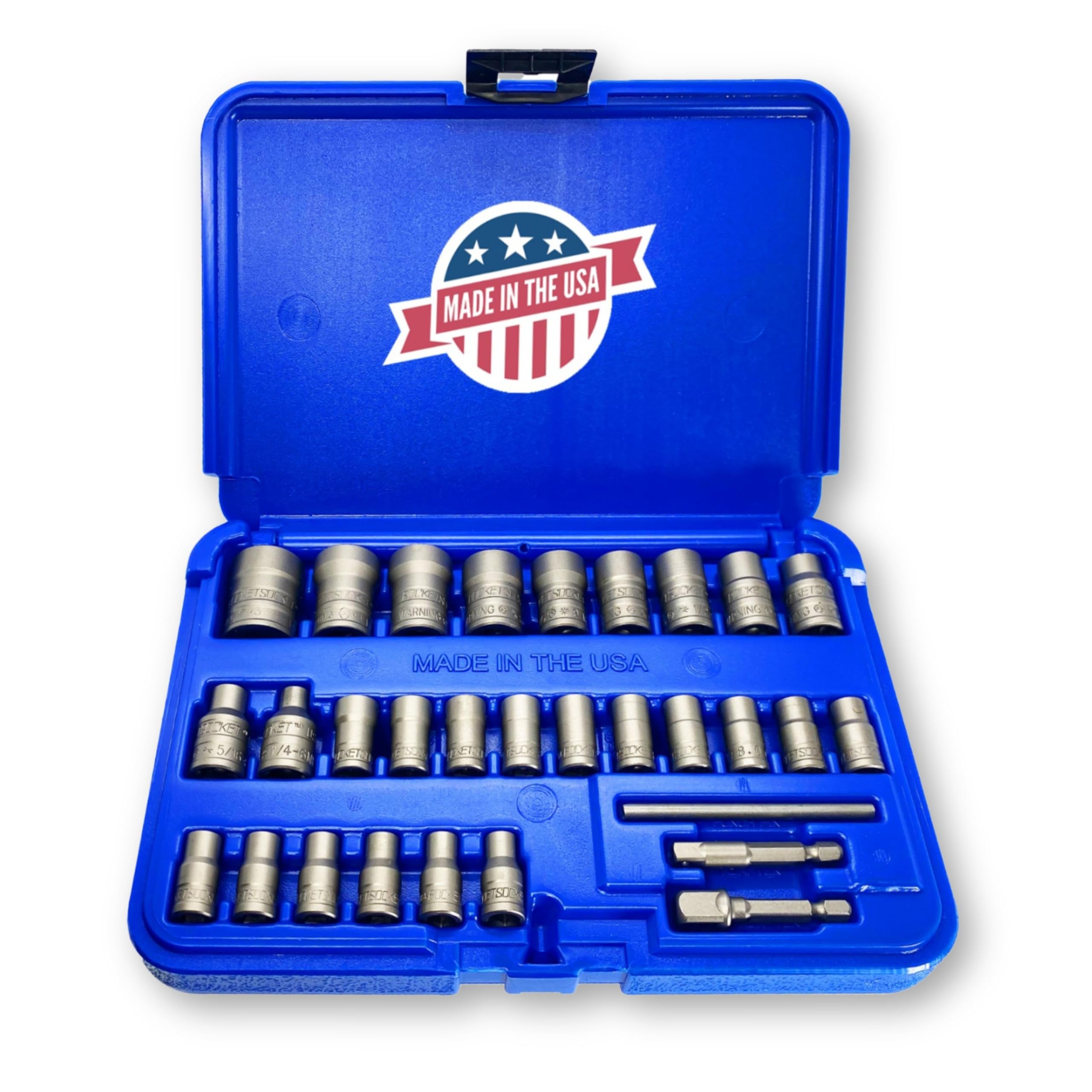 30 Piece Extraction Socket Tool Set | Made in USA Steel | ¼” and ⅜” Drive Impact Grade Bolt and Nut Remover Kit | Turbo Sockets for Stripped, Rounded, Frozen Bolts & Nuts | Nut Extractor Socket Set