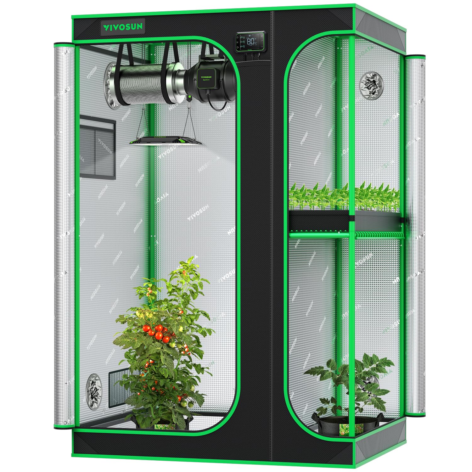VIVOSUN D548 2-in-1 5x4 Grow Tent, 60"x48"x80" High Reflective Mylar with Multi-Chamber and Floor Tray for Hydroponic Indoor Plant