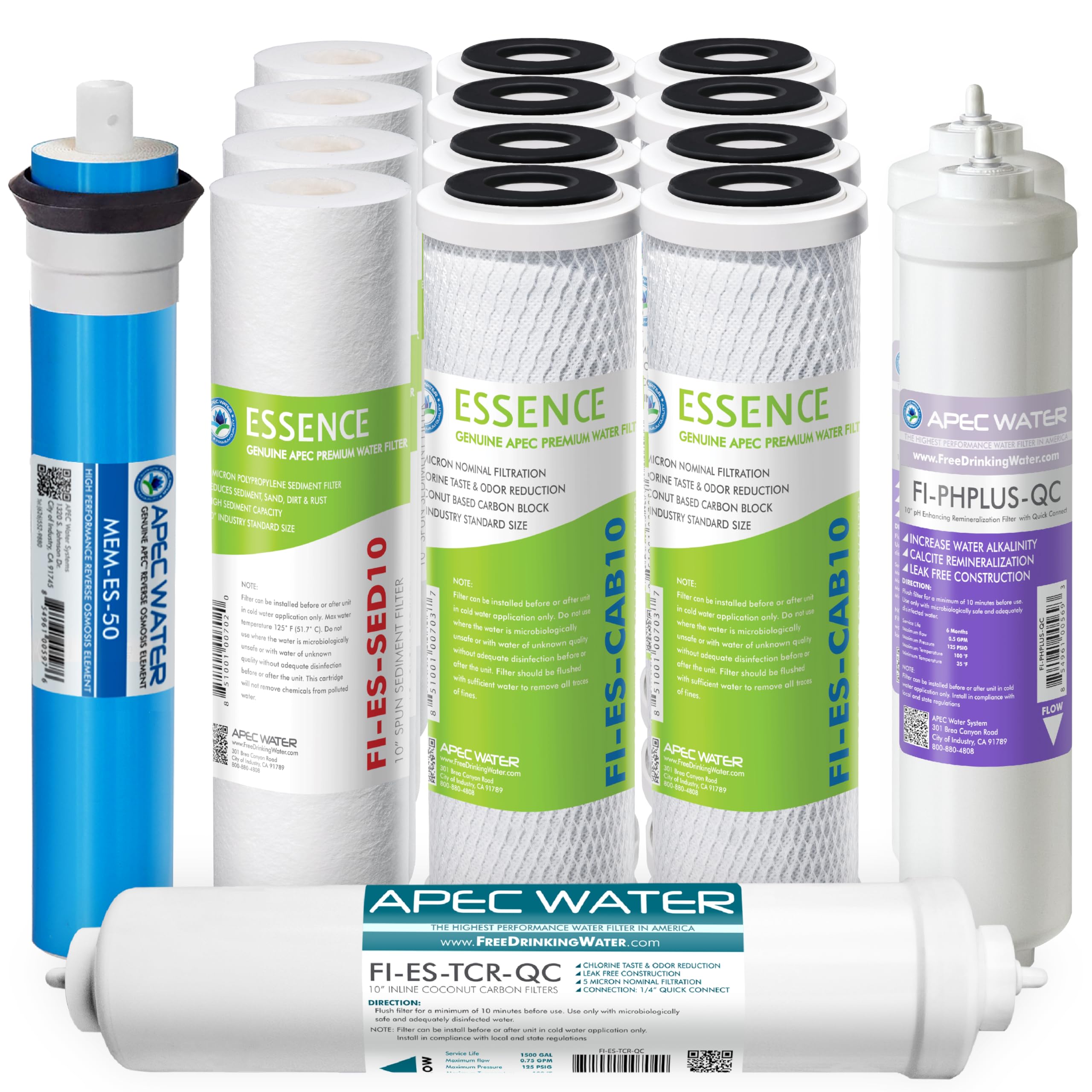 APEC Water Systems FILTER-T2Y-ESPH High Capacity 2 Year Replacement Filter Set For Essence Series Alkaline Reverse Osmosis Water Filter System Stage 1-3&6