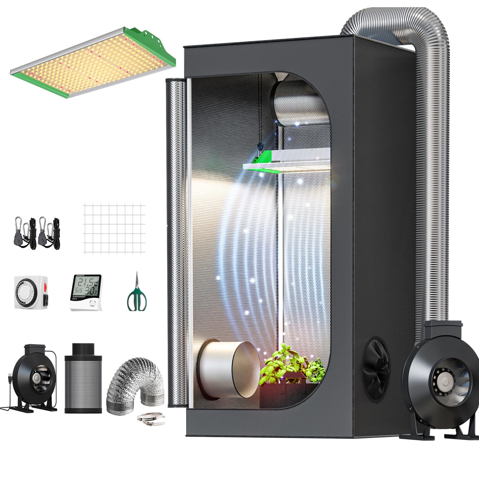 TopoGrow Hydroponic Growing Tents Kit Complete AlphaPar AQ300 LED Grow Light Lamp Full-Spectrum, 32"X32"X63"Indoor Grow Tent, 4" Ventilation Kit with Accessories for Plant Growing