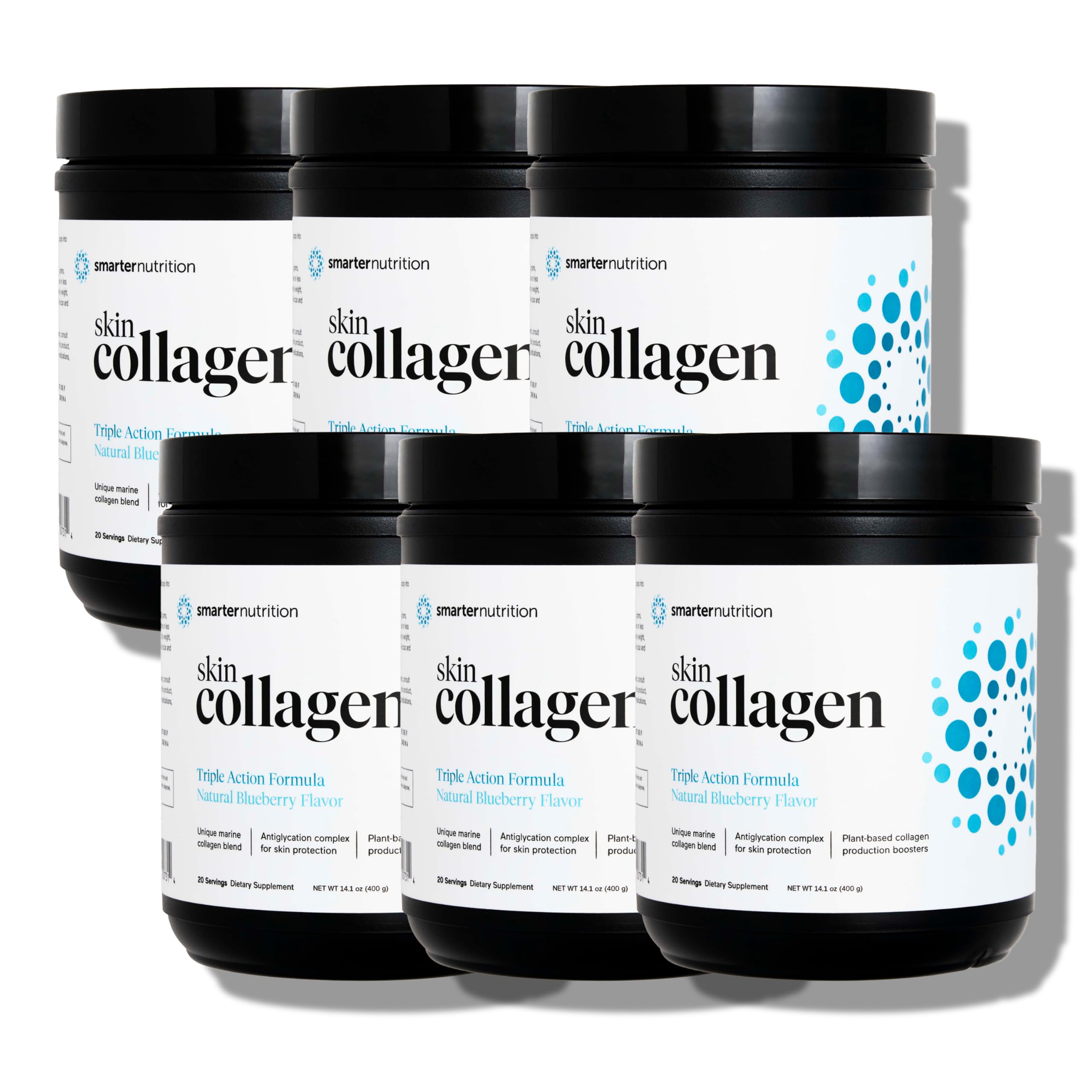 Smarter Nutrition Marine Collagen - Type 1 & 3 Peptides with Herbal Antioxidants for Skin and Hair Health - Vitamin E & C, Green Tea, Berry Powder, Quercetin - (120 Servings (Pack of 6))