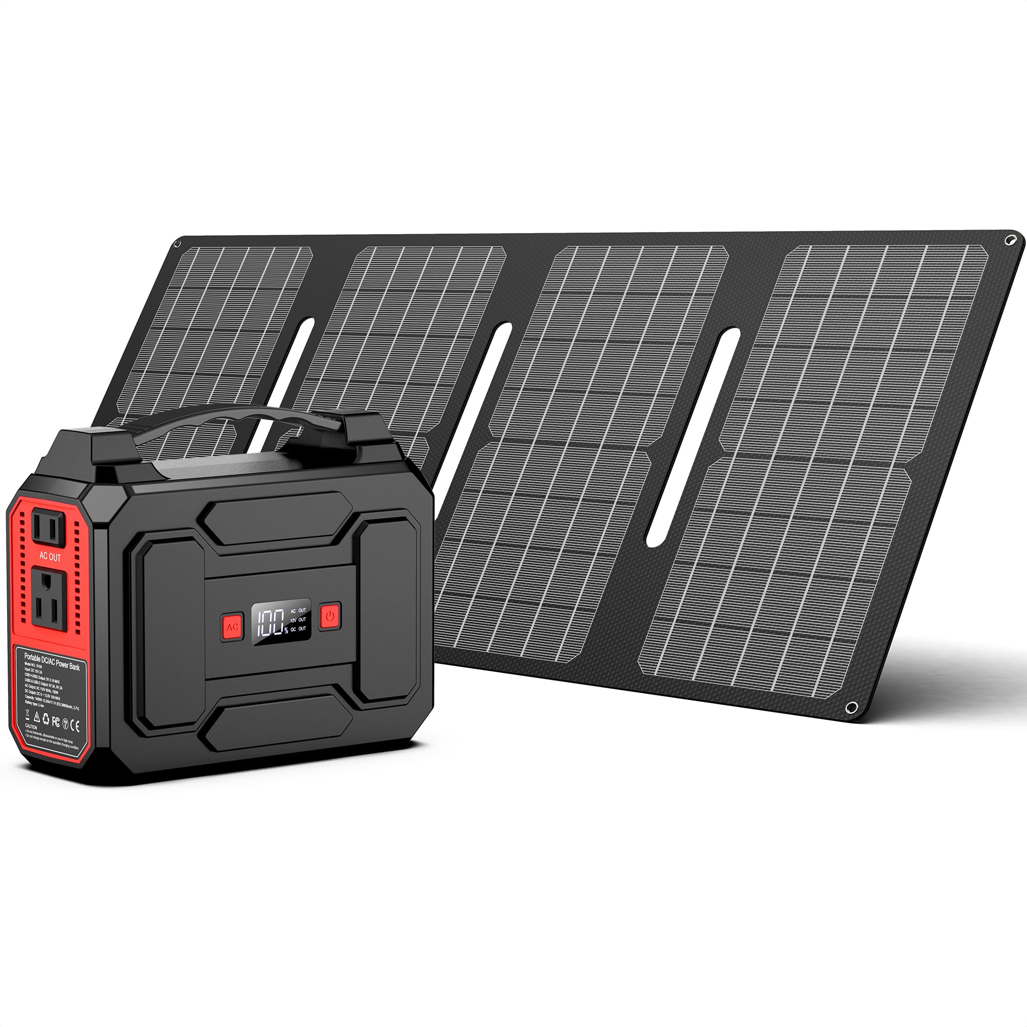 Solar Powered Generator 200W Peak/100W Rated, Portable Solar Generator Power Station with Solar Panels 40W Included, 146Wh Solar Power Bank with AC Outlet 110V for Home Use Camping Outdoor Adventure