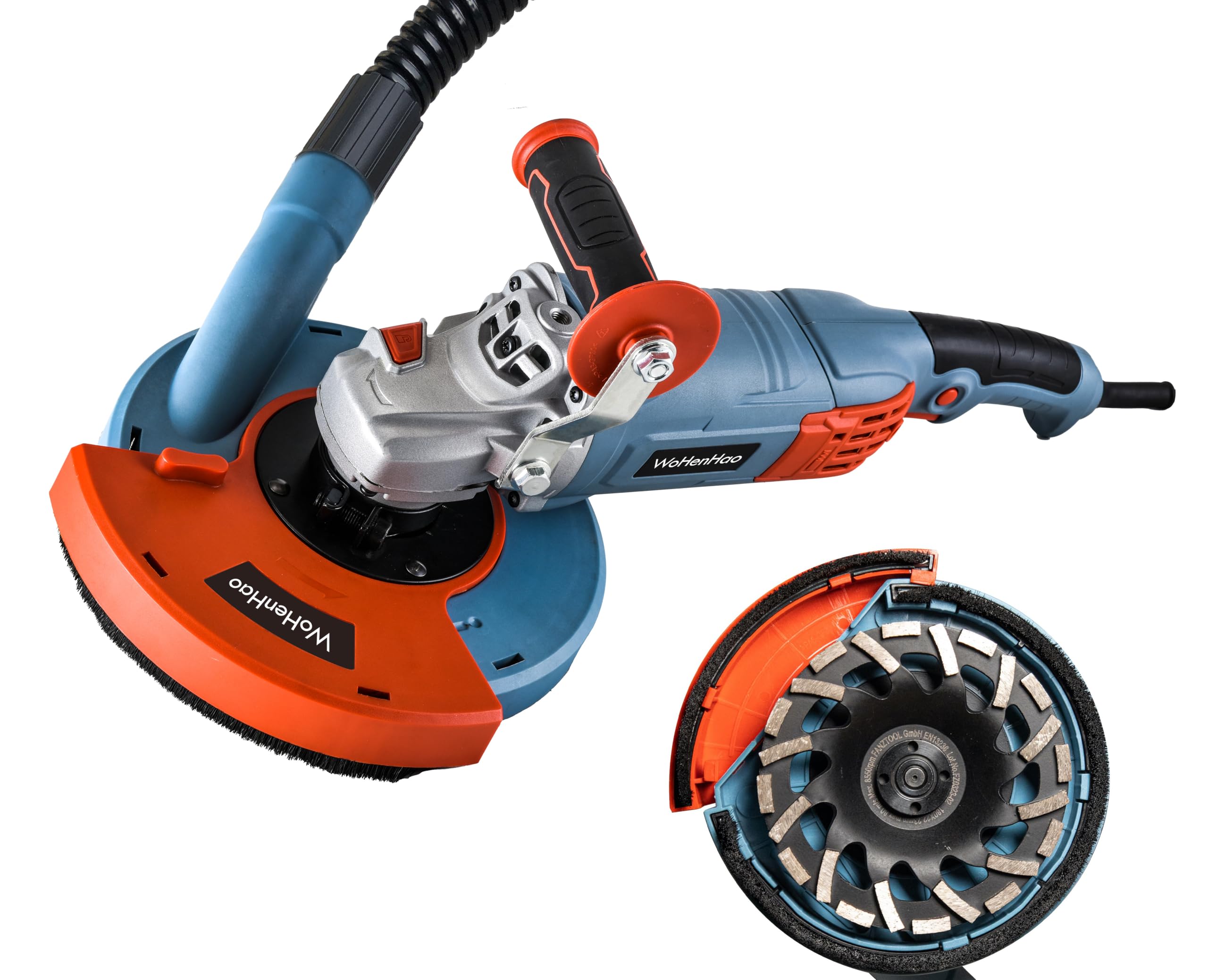 WoHenHao 7 Inch Concrete Grinder Set, with Dust Extraction Shroud and Diamond Grinding Wheel, Tile Adhesive Removal Machine