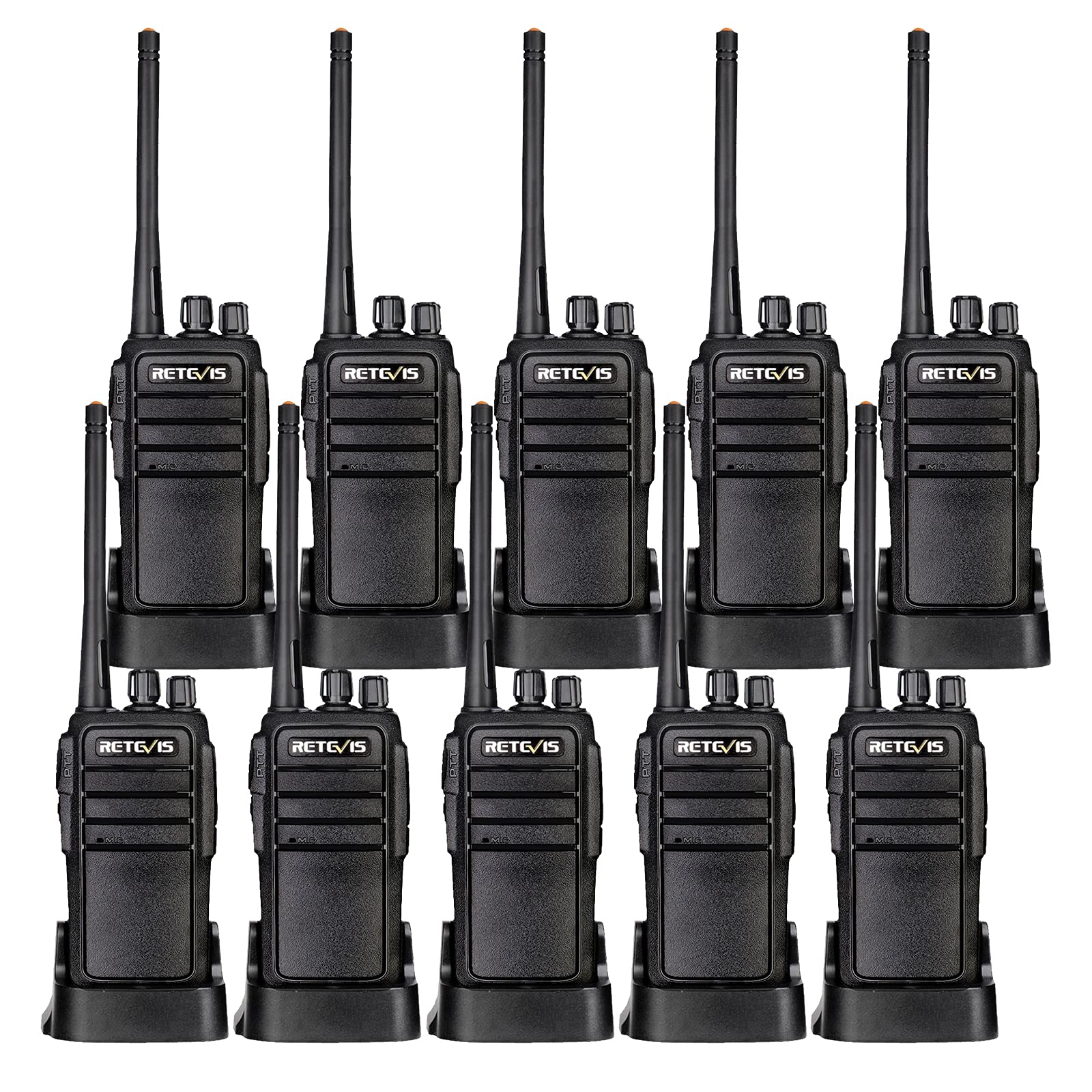 Retevis RT21 Updated 3000mAh 2 Way Radio Rechargeable, Heavy Duty Two Way Radio Long Range, 16CH VOX Handfree Adults Walkie Talkies for Business Retail Contractor Agriculture Black(10 Pack)