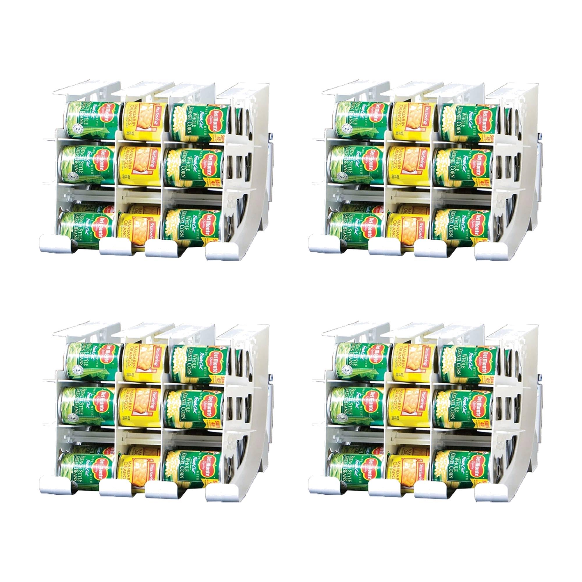 FIFO Countertop Can Tracker Hold Up To 54 Standard 10 to 15 Oz Can Sizes, White Stackable & Adjustable Can Organizer for Pantry | Rotating Canned Food and Soda Storage Kitchen Organizer (4 Pack)
