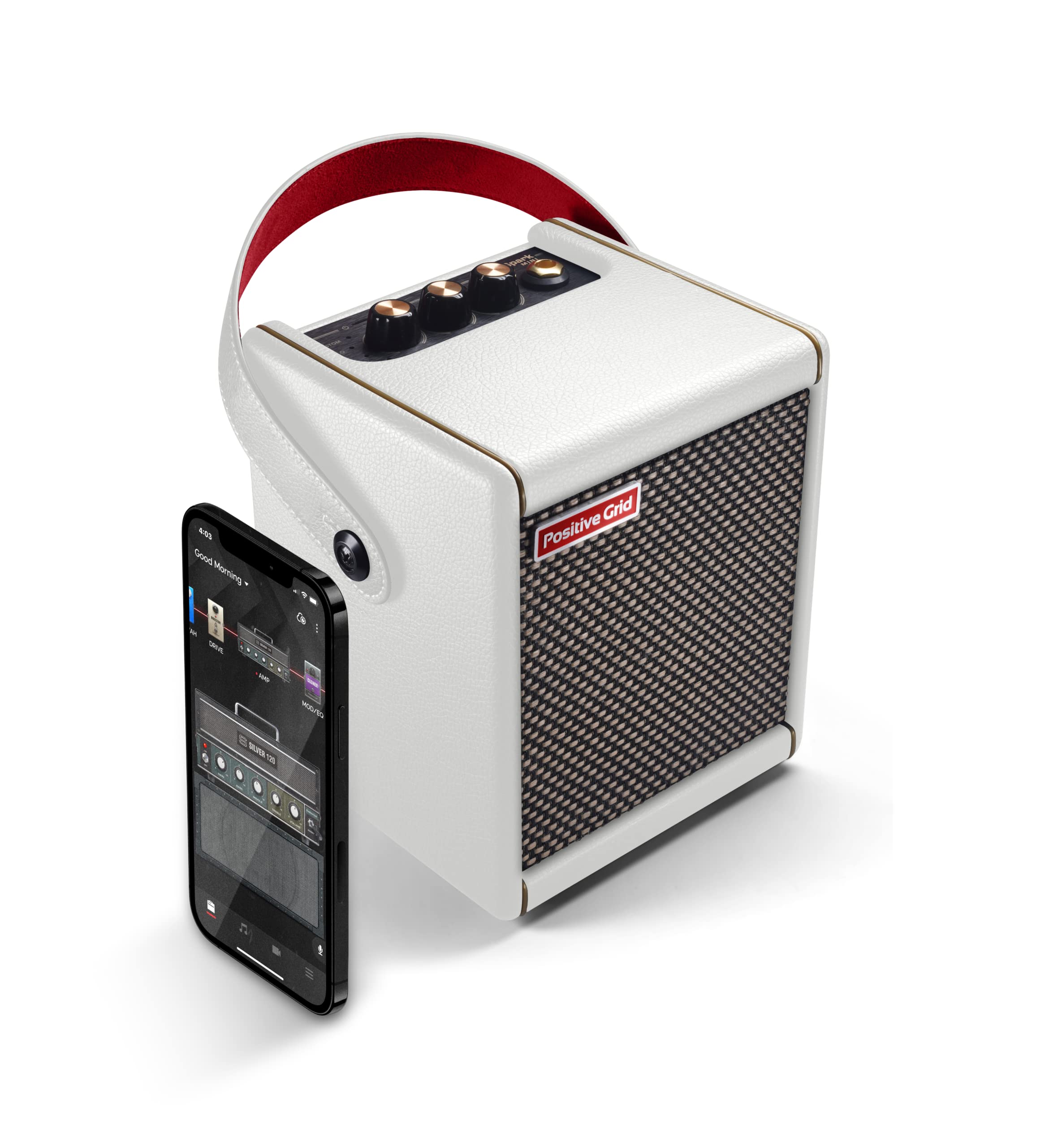 Positive Grid Spark Mini 10W Portable Smart Guitar Amp & Bluetooth Speaker with App for Playing Guitar at Home or Travel (Pearl)