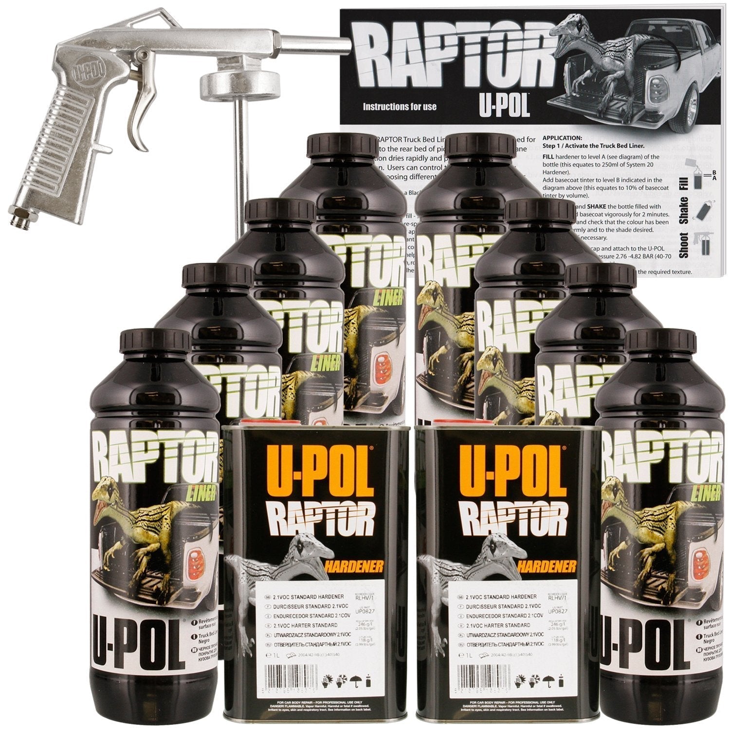 Raptor Black Urethane Spray-On Truck Bed Liner Kit, Protective Paint With Spray Gun, For Tailgates & Trucks, Vehicle Undercoating, 8 Litres