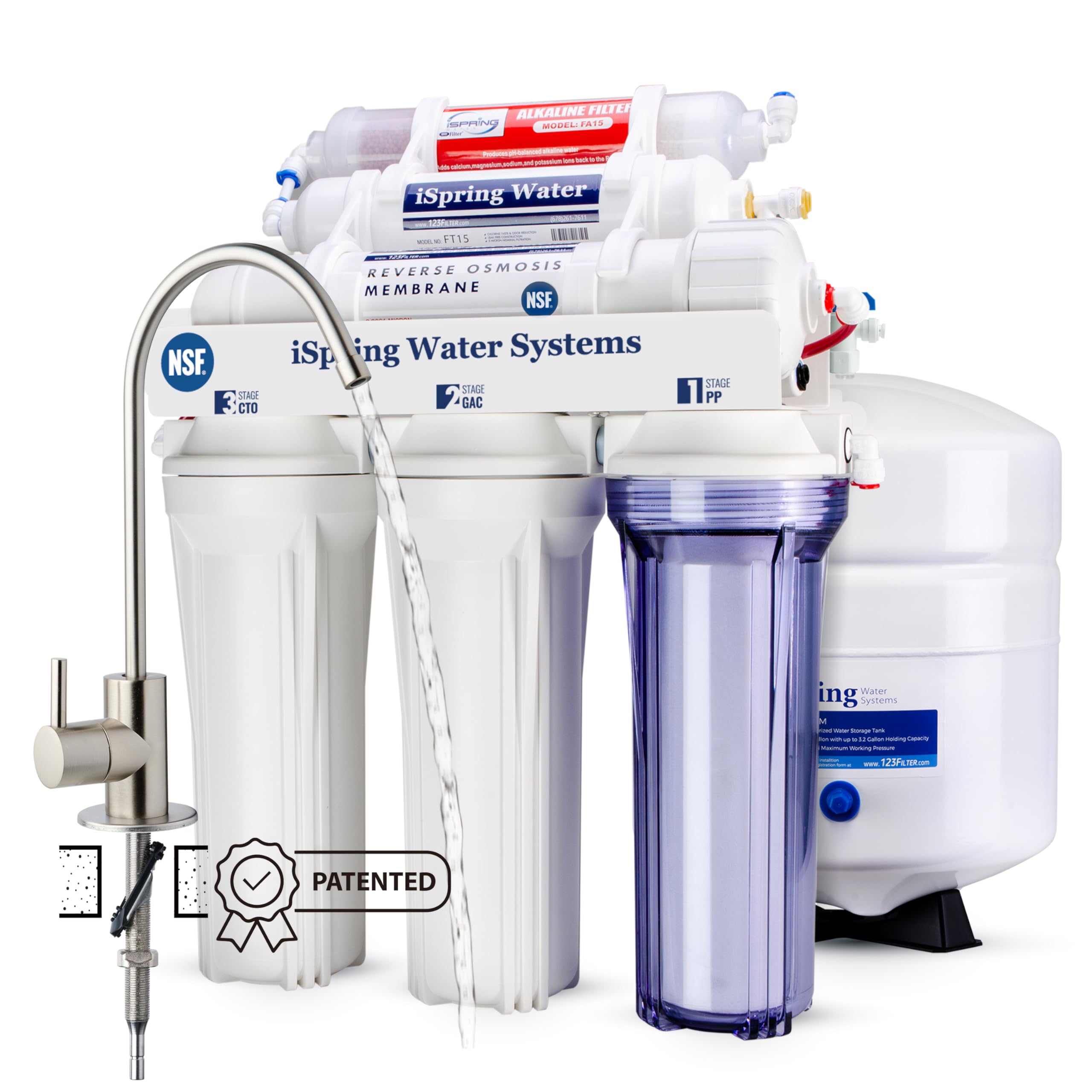 iSpring RCC7AK, NSF Certified, 75 GPD, Alkaline 6-Stage Reverse Osmosis System, pH+ Remineralization RO Water Filter System Under Sink, Patented Top-Mounted Faucet Design for Easy Installation