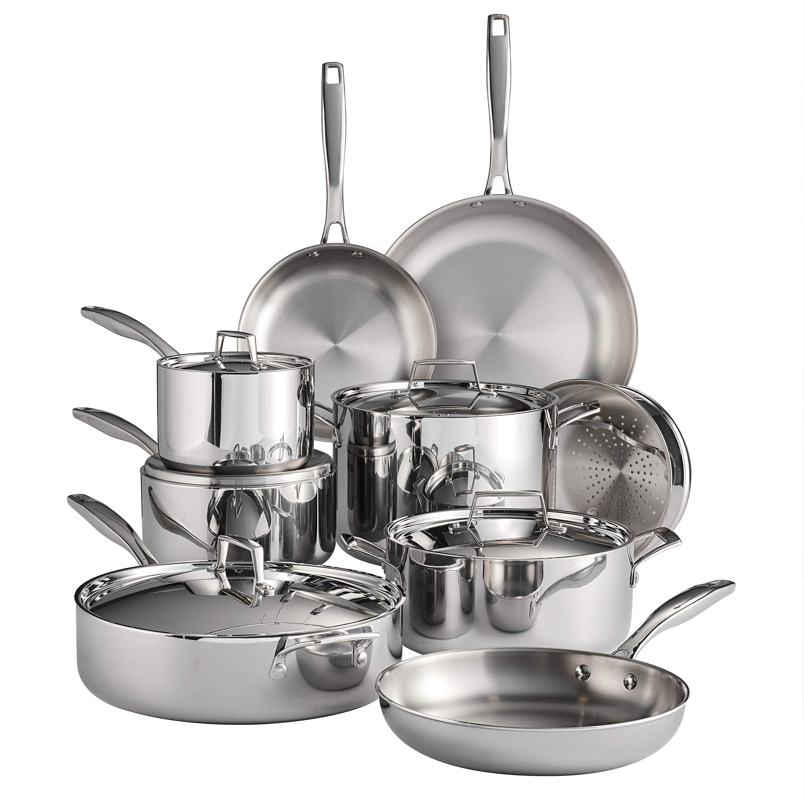 Tramontina Tri-Ply Clad Stainless Steel 14-Piece Cookware Set with Lids, Pots and Pans Kitchen Set, Induction-Ready, Dishwasher-Safe, NSF-Certified, Made in Brazil