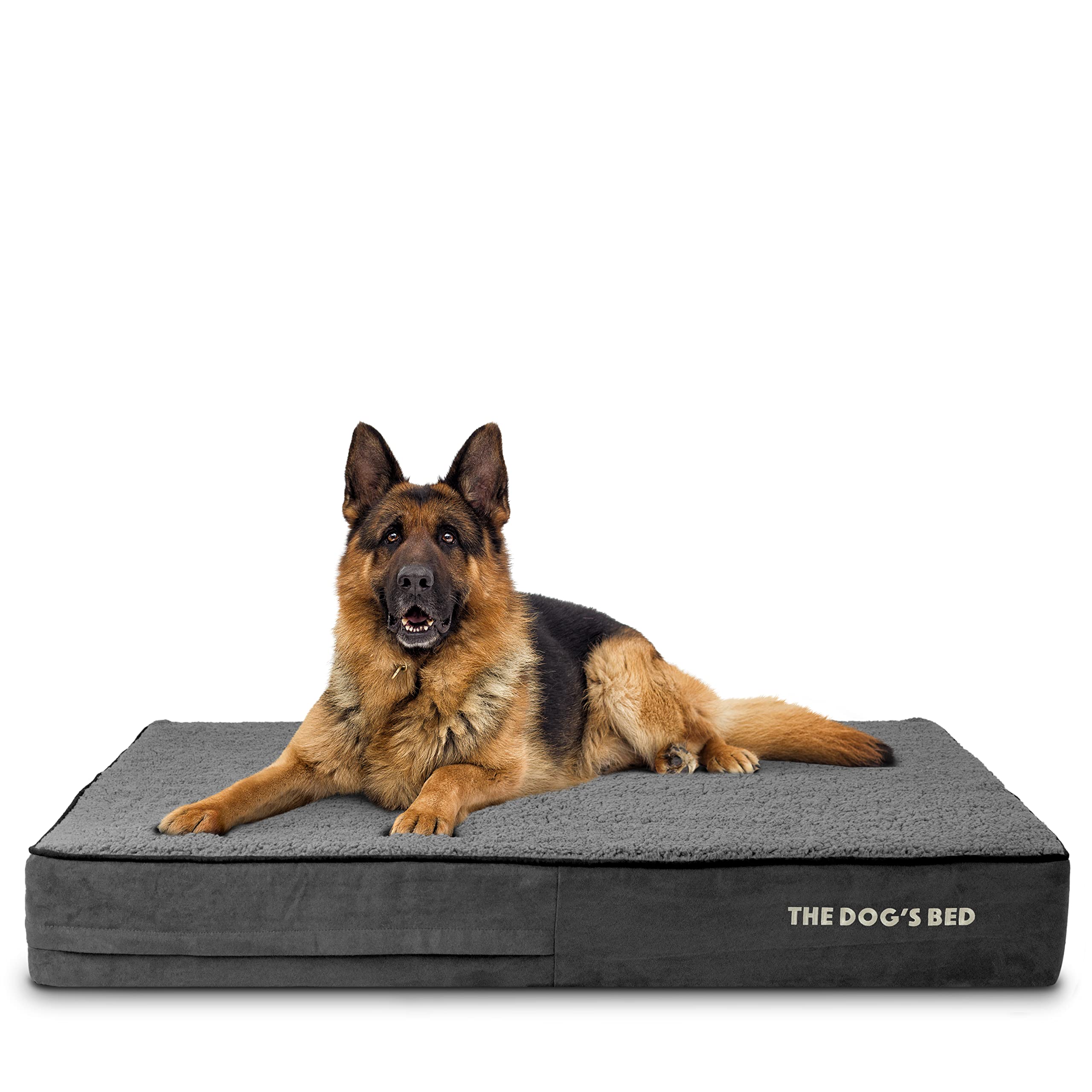 The Dog’s Bed Orthopedic Memory Foam Dog Bed, XL Grey Plush 46x28, Pain Relief for Arthritis, Hip & Elbow Dysplasia, Post Surgery, Lameness, Supportive, Calming, Waterproof Washable Cover