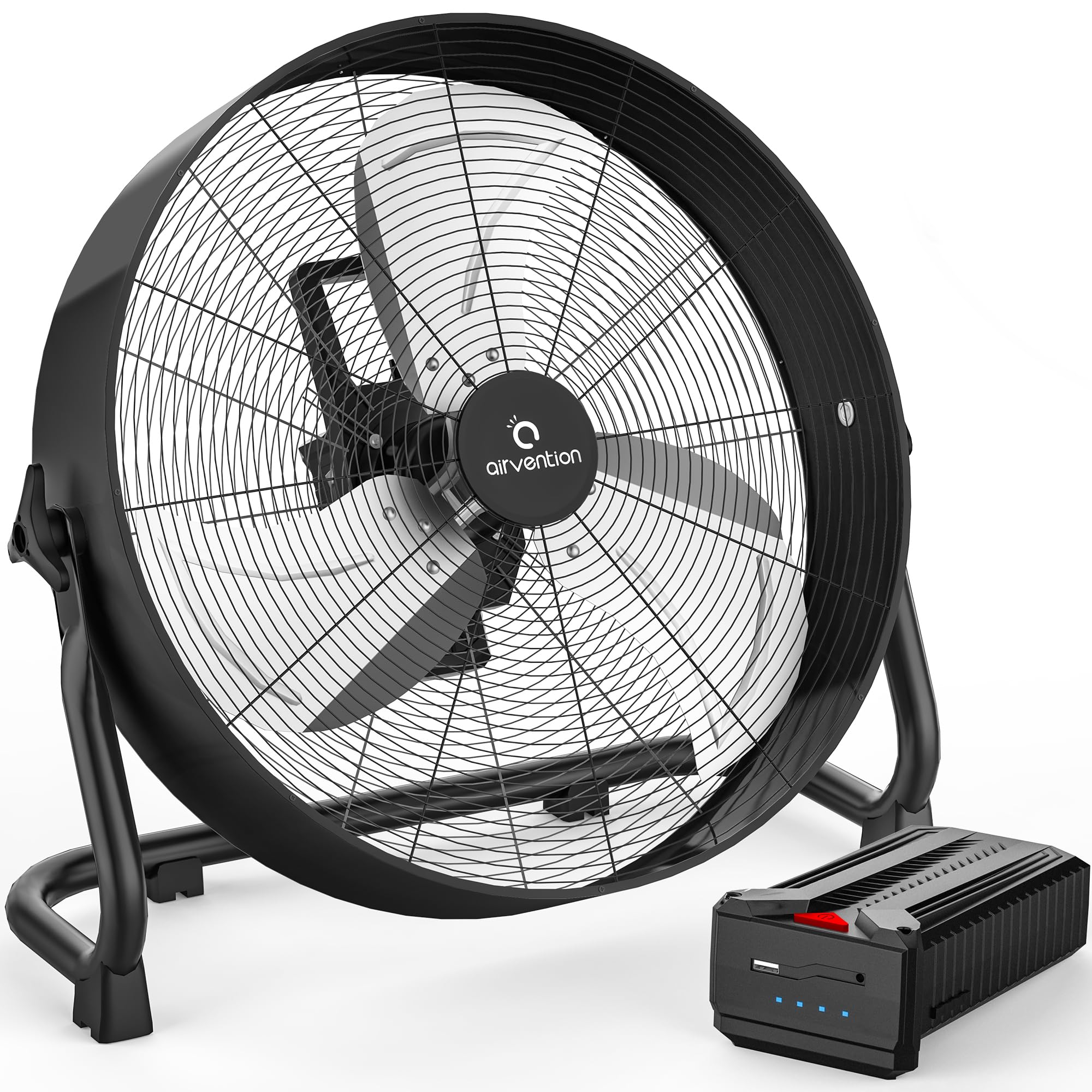 Airvention 15600mAh Rechargeable Battery Operated Drum Fan,16 inch Black Industrial High Velocity Floor Fan, Camping Fan for Gym Garage Outdoor Indoor, AI-F601