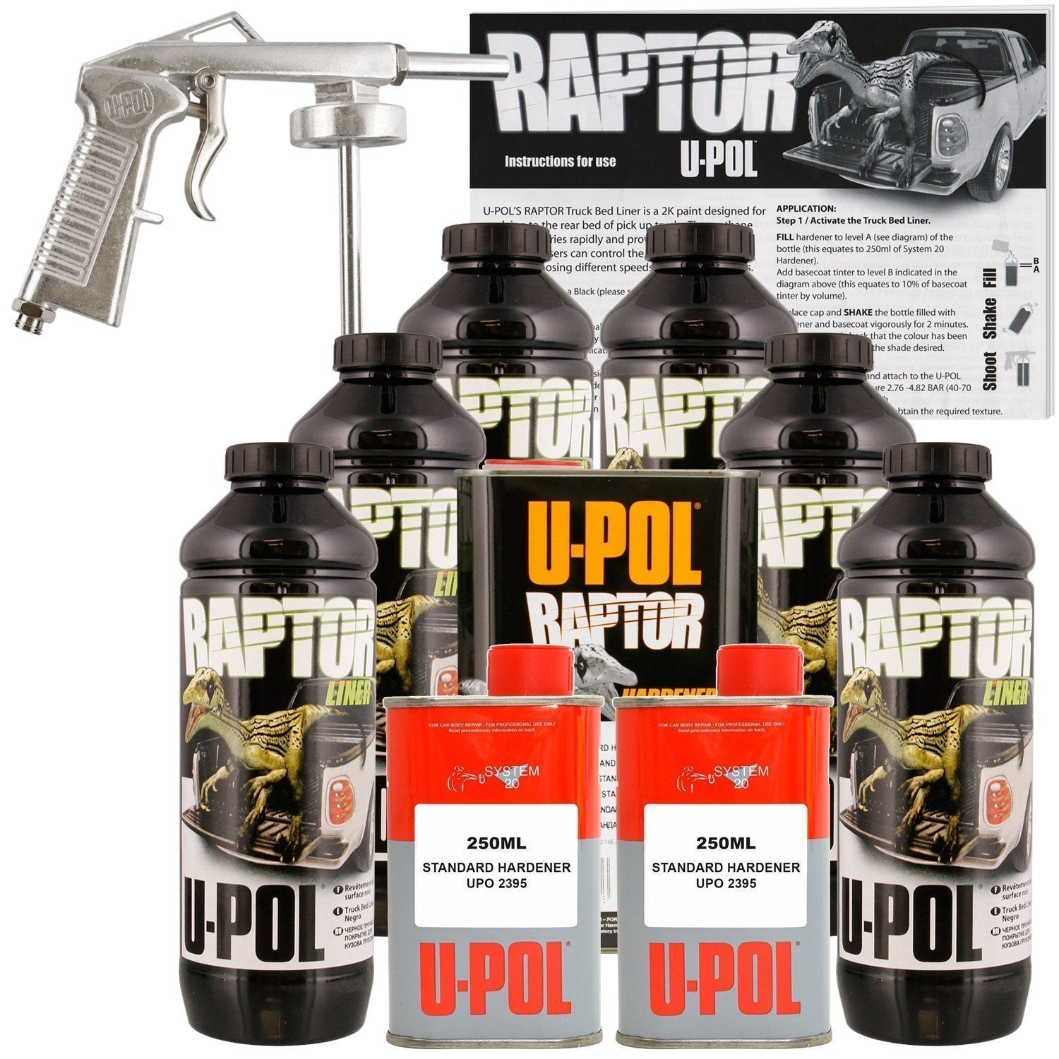 Raptor Black Urethane Spray-On Truck Bed Liner Kit, Protective Paint With Spray Gun, For Tailgates & Trucks, Vehicle Undercoating, 6 Litres