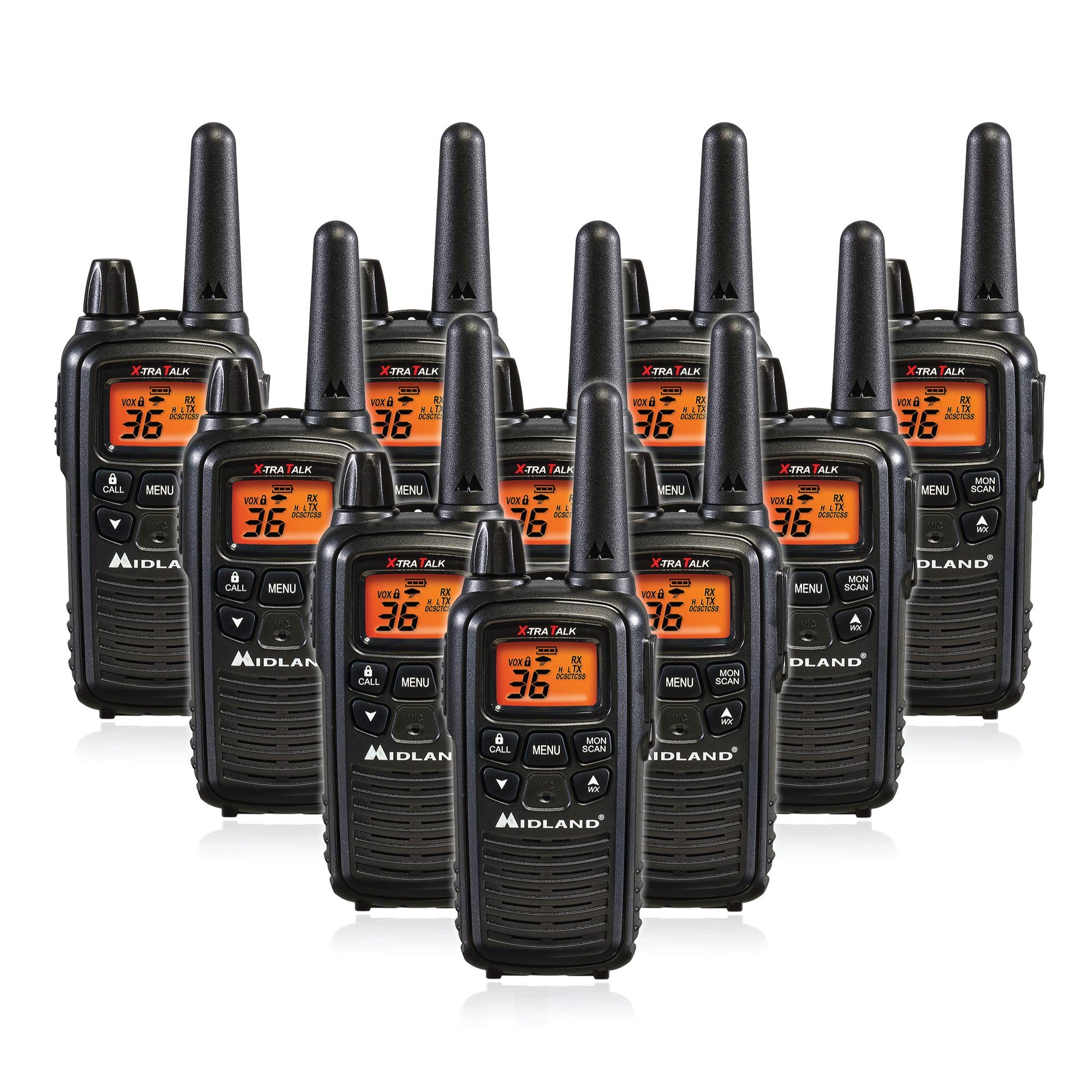 Midland LXT600VP3 36 Channel FRS Two-Way Radio - Up to 30 Mile Range Walkie Talkie - Black (Pack of 10)