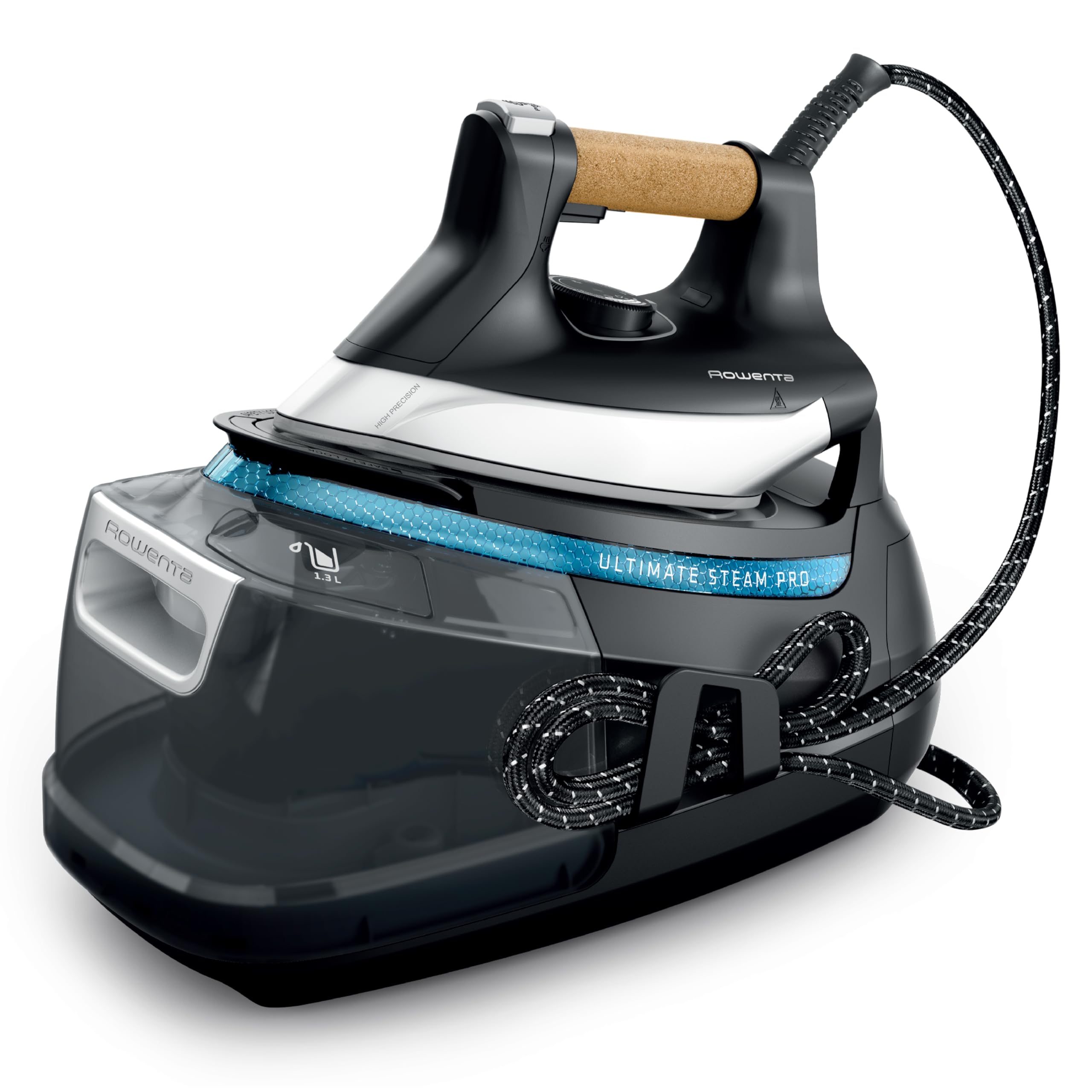 Rowenta, Iron, Ultimate Steam Pro Stainless Steel Soleplate Professional Steam Station for Clothes, 1800 Watts, 1.3L Removable Tank, Boiler Technology, Fast Heat Up, Black Clothes Iron, DG8668