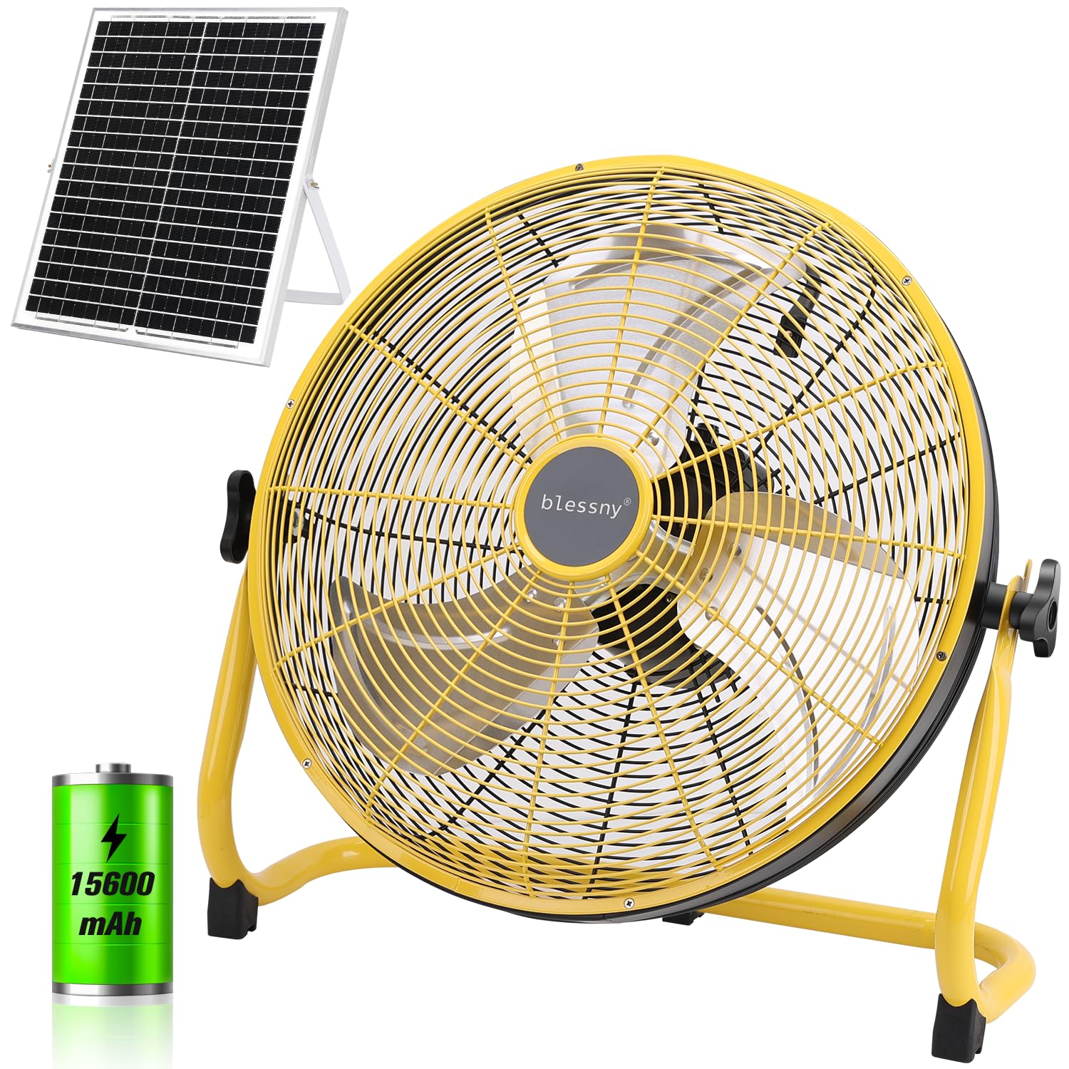 blessny 16" Large Solar Rechargeable Floor Fan, 15600 mAh 20W Solar Powered Portable Battery Fan for Home Outdoor Camping Gazebo Chicken Coop Greenhouse Barn, with 360° Adjust Tilt