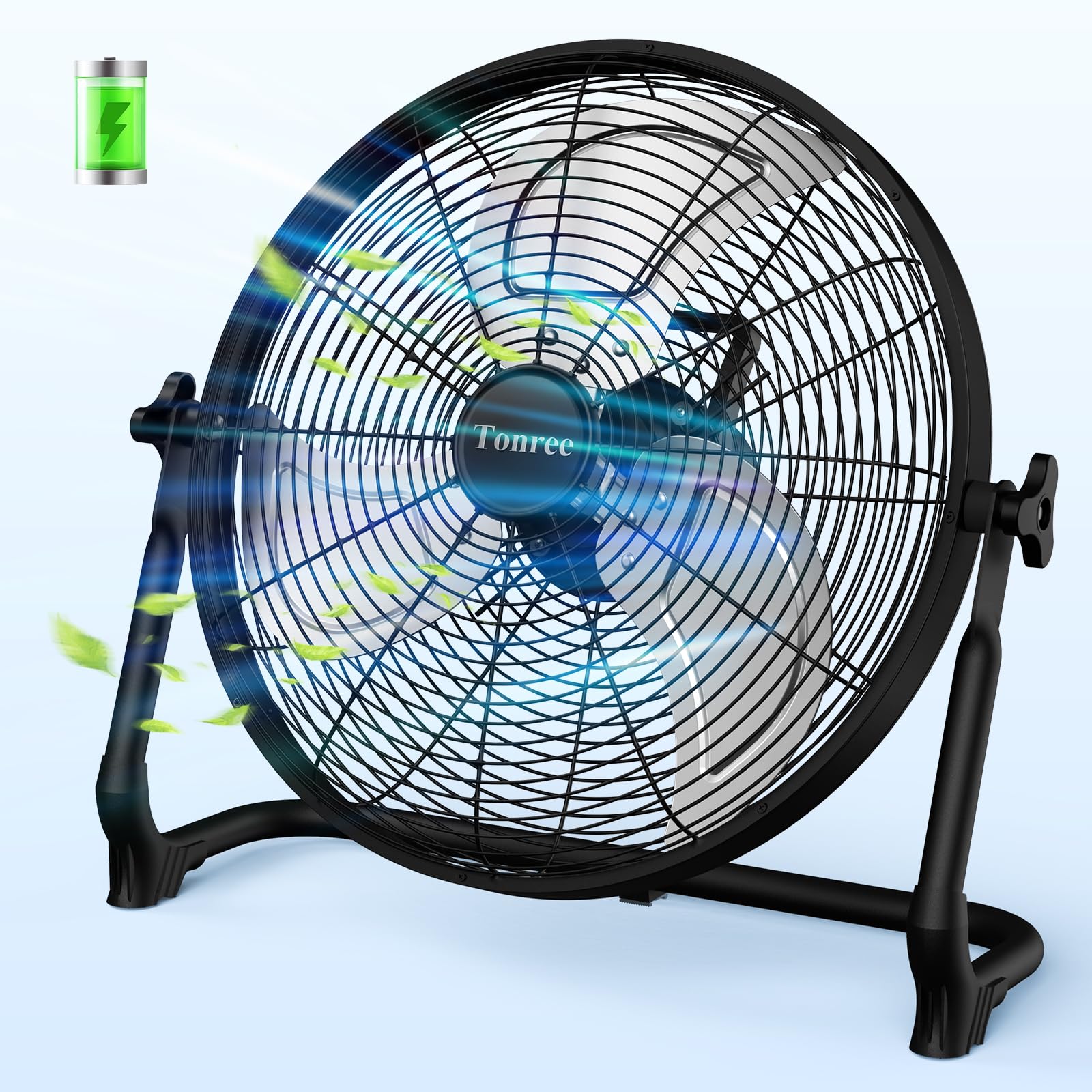 18" Portable Battery Operated Fan, Rechargeable Floor Fan, Hi-Velocity Cordless Camping Fan, Hi-Airflow Industrial Wireless Fan, Quiet Fan, USB Phone Charge, 12-60H Runtime, For Home, Outdoor, Garage