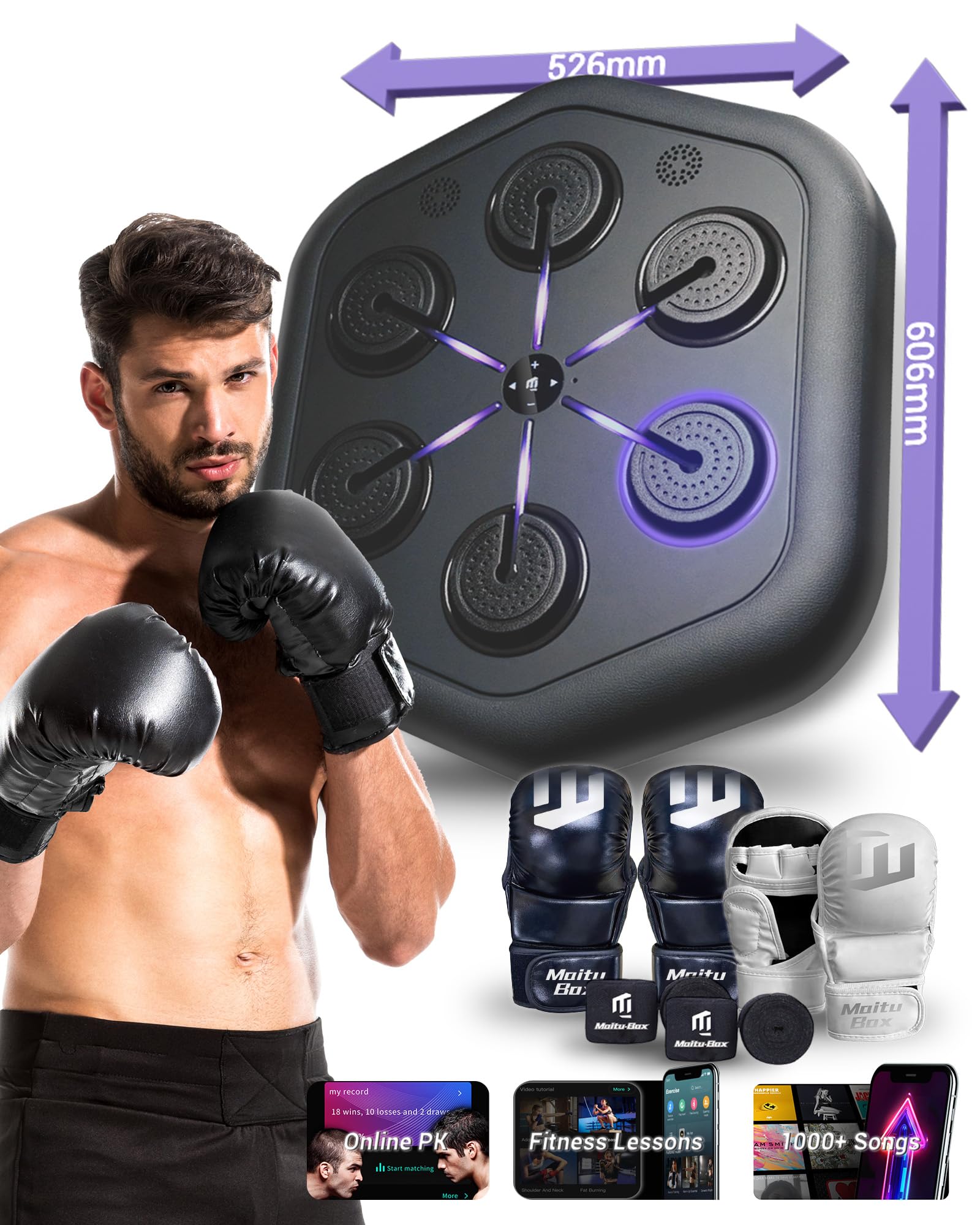 MAITUFIT Music Boxing Machine M4, Smart Music Punching Machine with Custom Running Lights, Stereo Sound and APP Control, Wall Mount Boxing Machine for Adults - Home Office Gym Workout Equipment Black