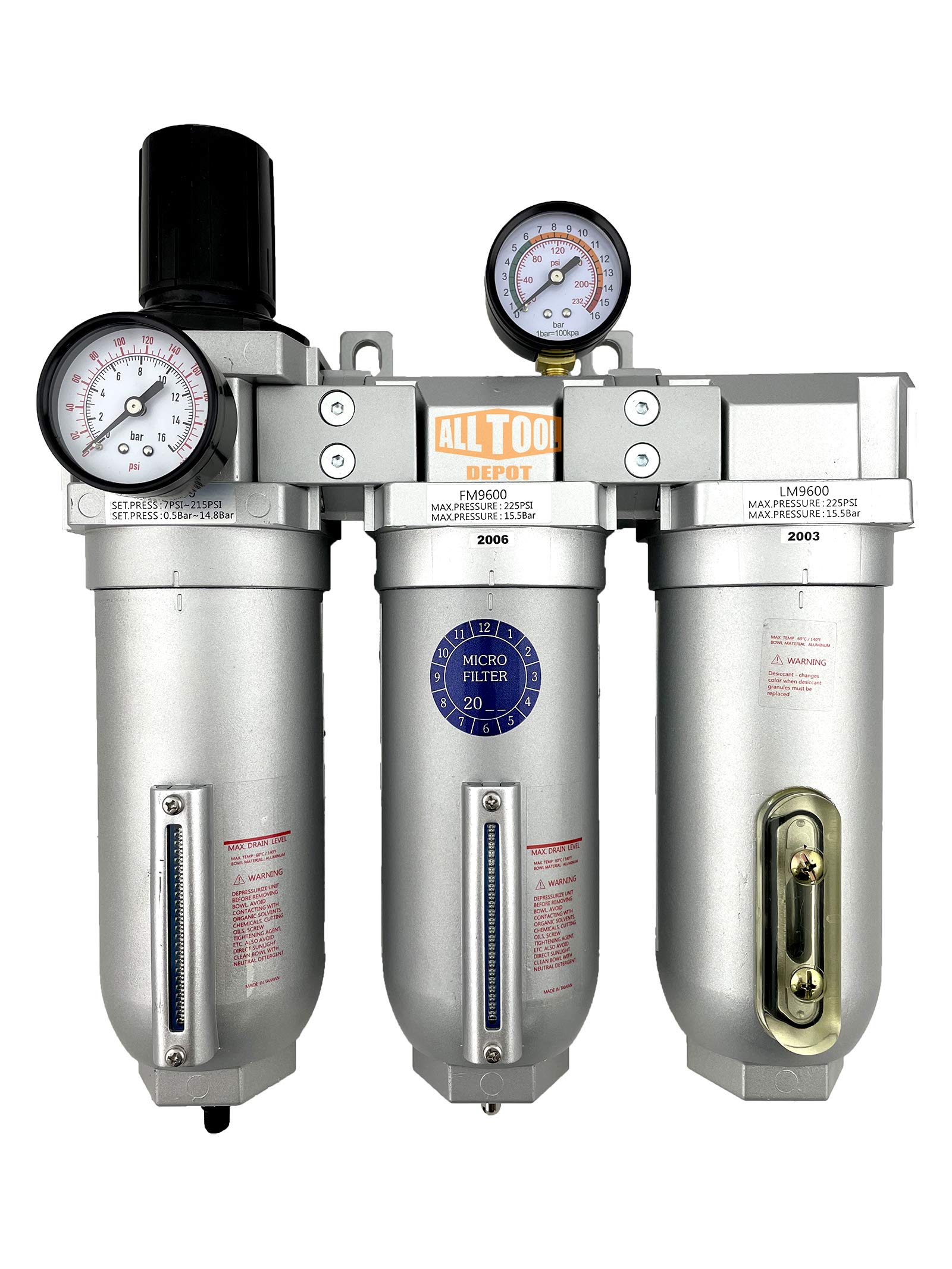 1" NPT SUPER DUTY Industrial Grade Filter Regulator Coalescing Desiccant Dryer System For Compressed Air Lines, Metal Bowls, Great For Paint Spray And Plasma Cutter (AUTO DRAIN)