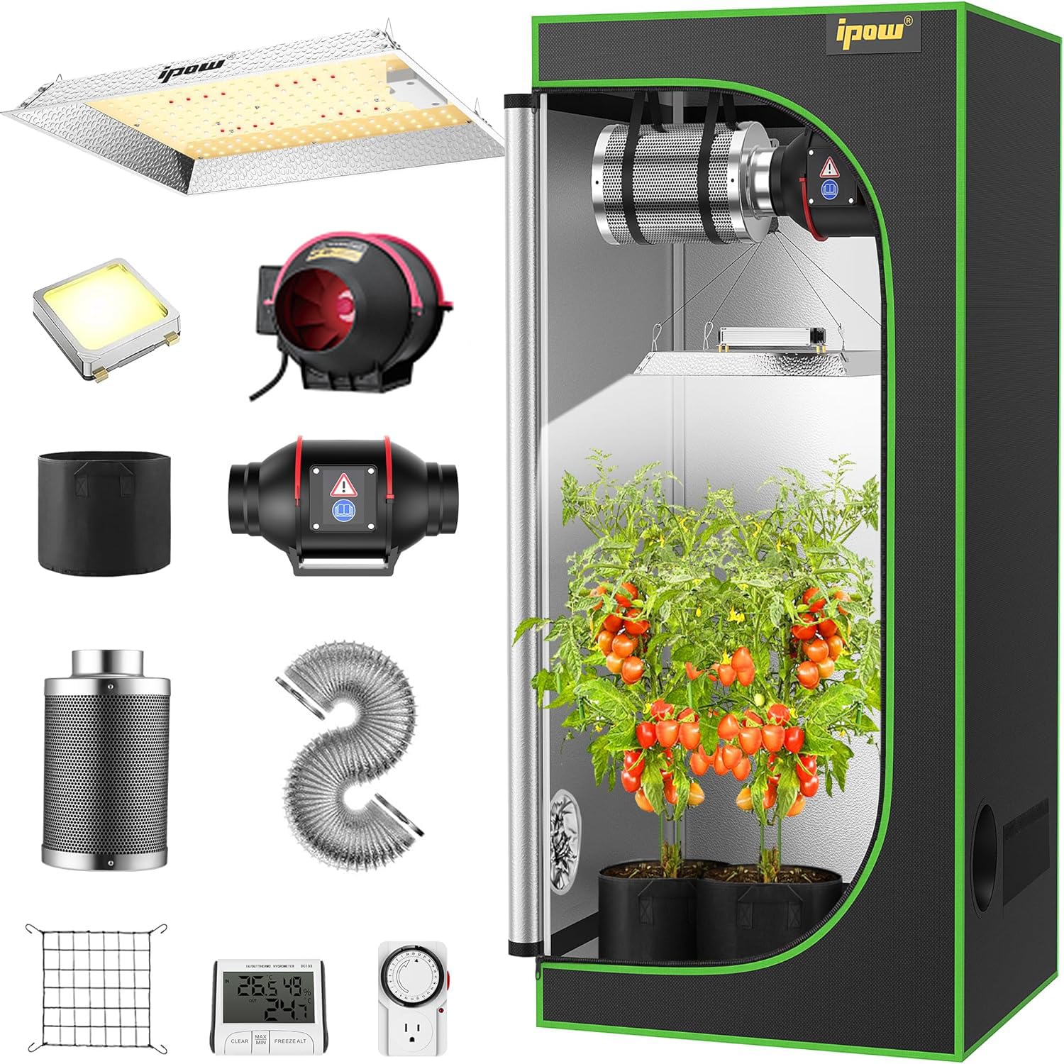 IPOW Grow Tent Kit Complete System 36" x 36" x 63" LED Grow Light Dimmable Full Spectrum Indoor Grow Tent Kit Hydroponics with Ventilation