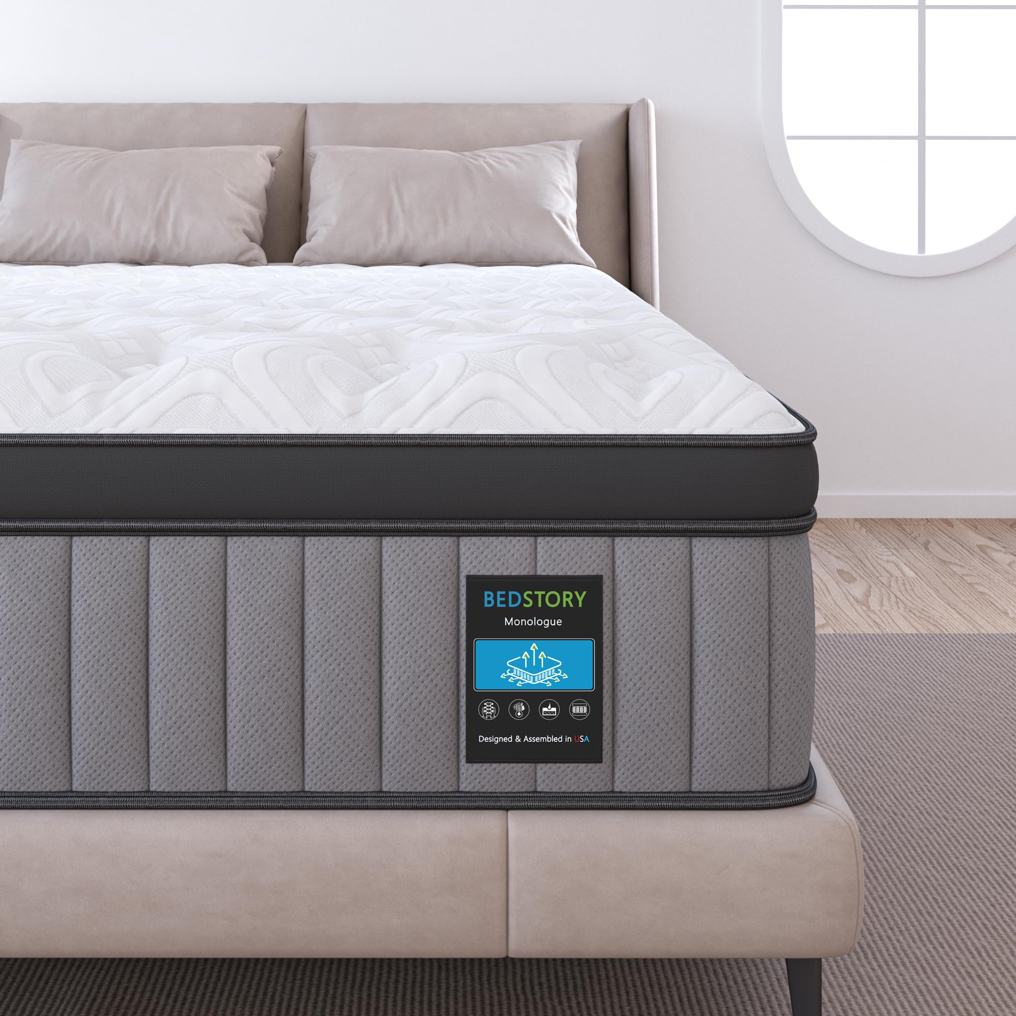 BedStory Plush Queen Mattress 12 Inch - Deep Sleep Hybrid Mattresses Pain Relief - 7-Zone Contouring Soft Bed in a Box, Extra Lumbar Support - 365-Night Trial, Fiberglass-Free, CertiPUR-US Certified