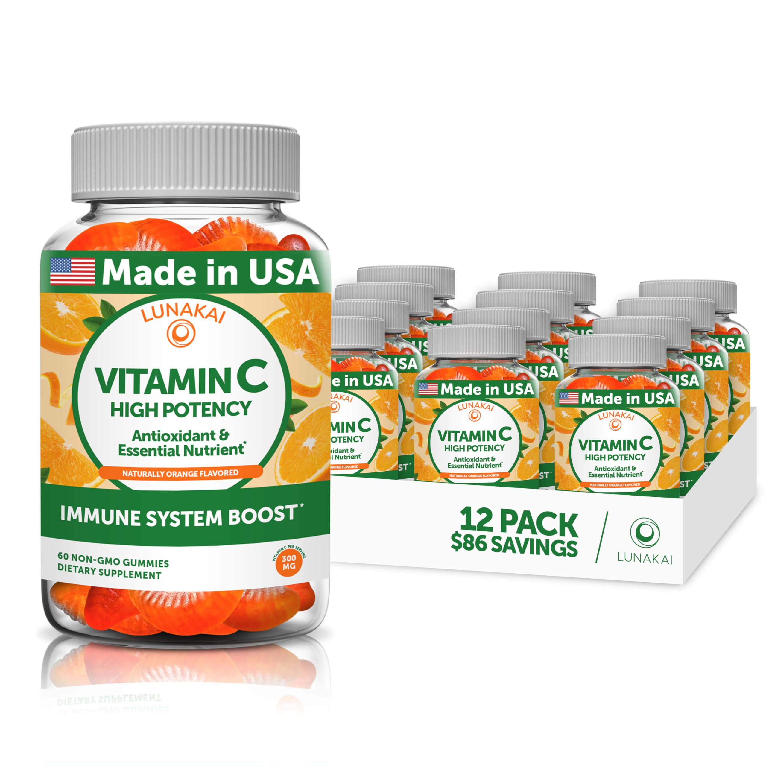Vitamin C Gummies for Adults and Kids - Tastiest Proprietary Formula - 300mg Organic, NON-GMO, Vegan Vitamin C Chewable Supplement Gummy - Adult, Children, Toddler - Supports Overall Health - 12 Pack