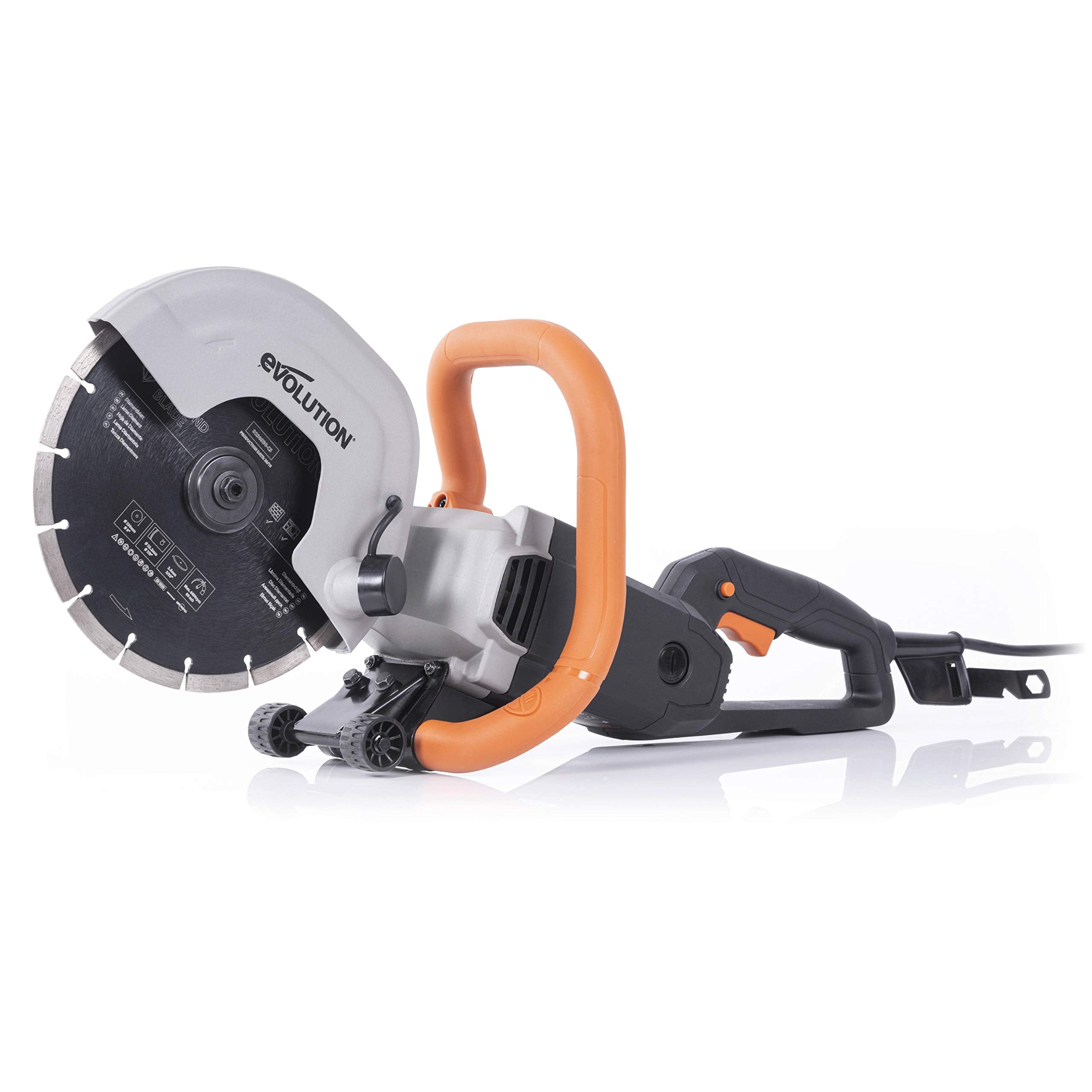 Evolution R230DCT - 9 in Concrete Saw (Aka Circular, Angle Grinder, Cut Off/Chop Saw, Demo Saw, Disc/Power Cutter) - 15A Motor, No Gas - 3-1/2 In Cut - Incl Diamond Masonry Blade