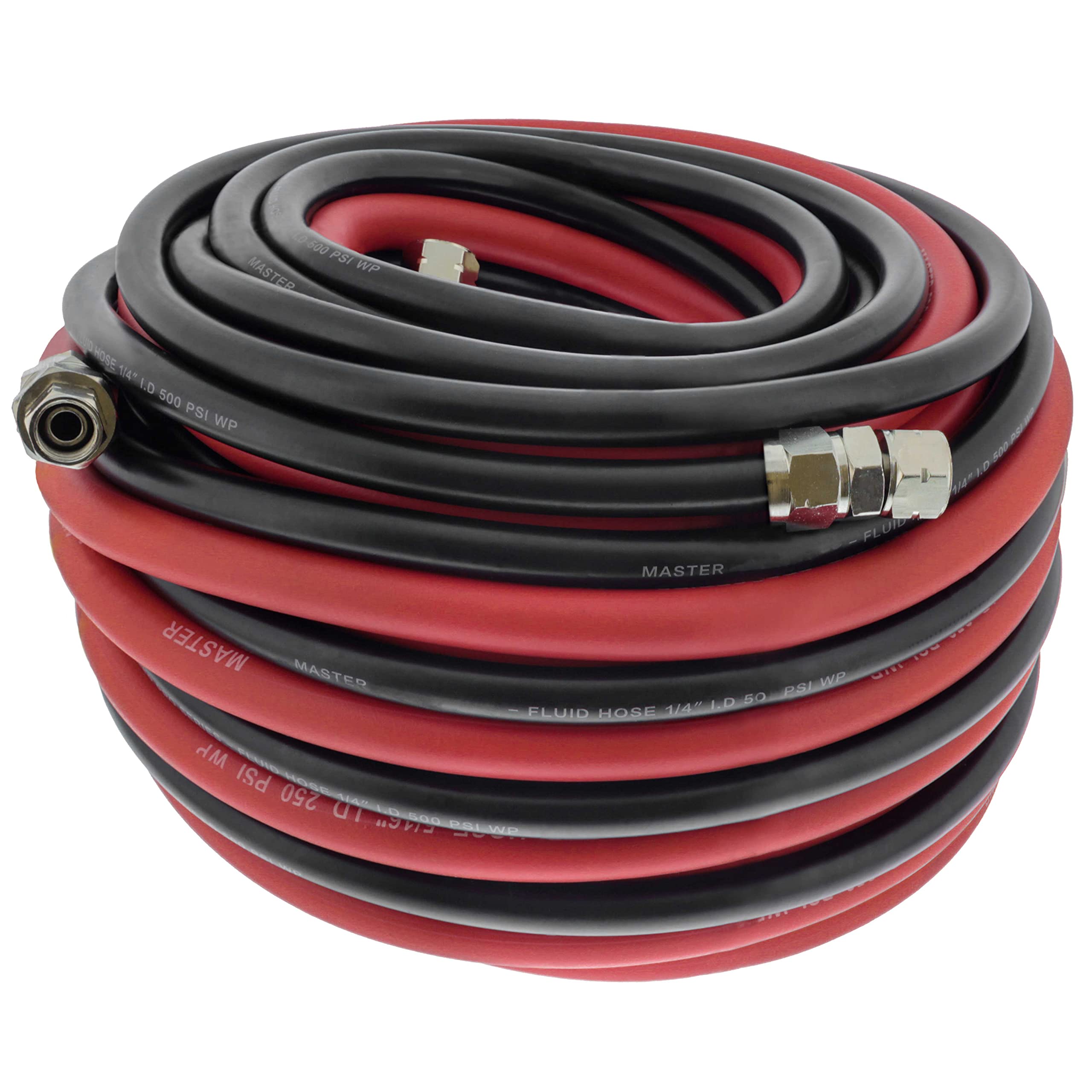 Master Elite Series 50 Foot Air and Fluid Hose Assembly Set with Fittings for Spray Guns, Paint Pressure Pot Tanks, Professional Heavy Duty - Air Hose 3/8" NPS, 5/16" ID - Fluid Hose 1/4" NPS, 1/4" ID