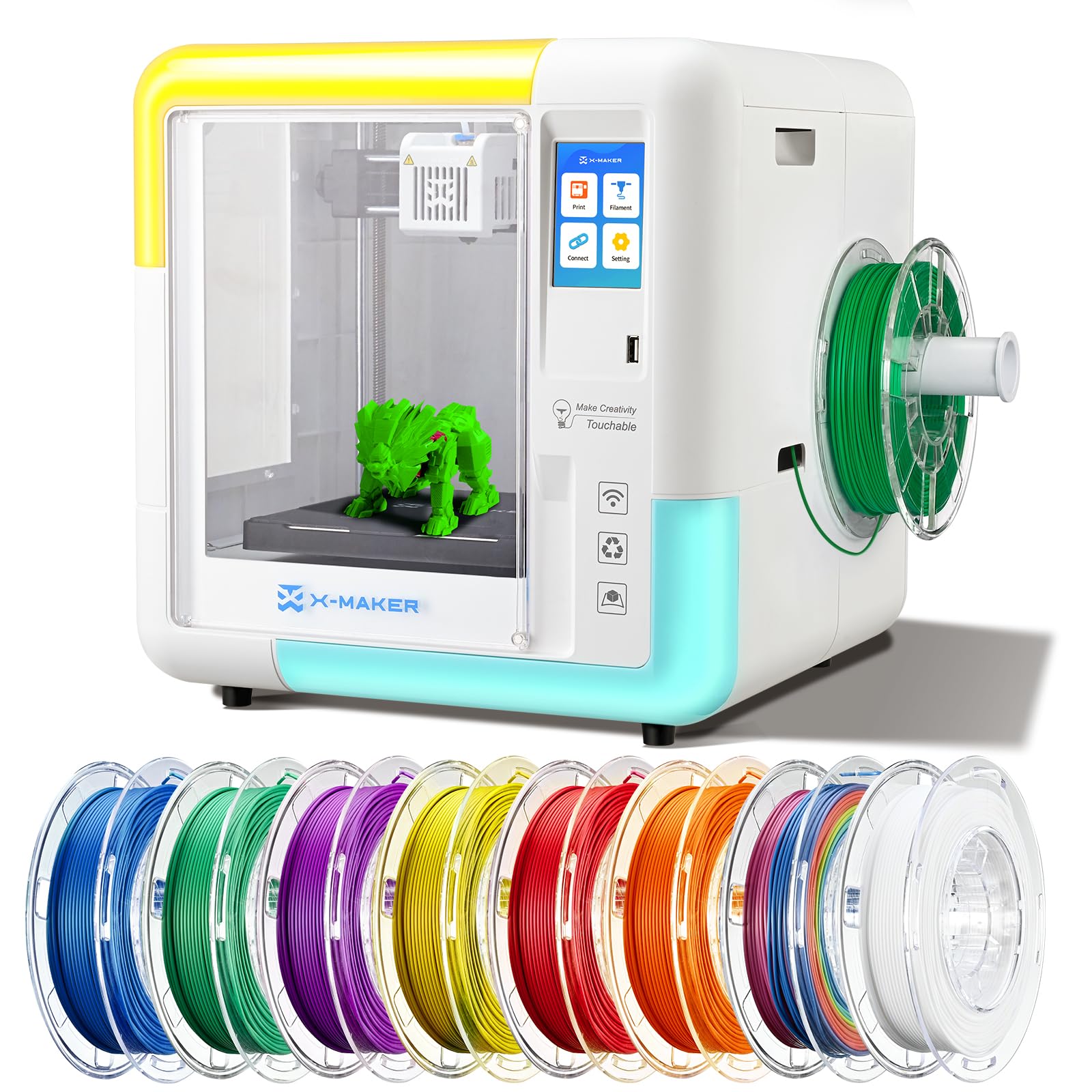 AOSEED X-Maker 3D Printer for Kids and Beginners, Fully Assembled High-Speed 3D Printer with 8 PLA Filament Set, Leveling-Free Bed, Wi-Fi Printing, Resume Printing, Silent, High Precision, with App