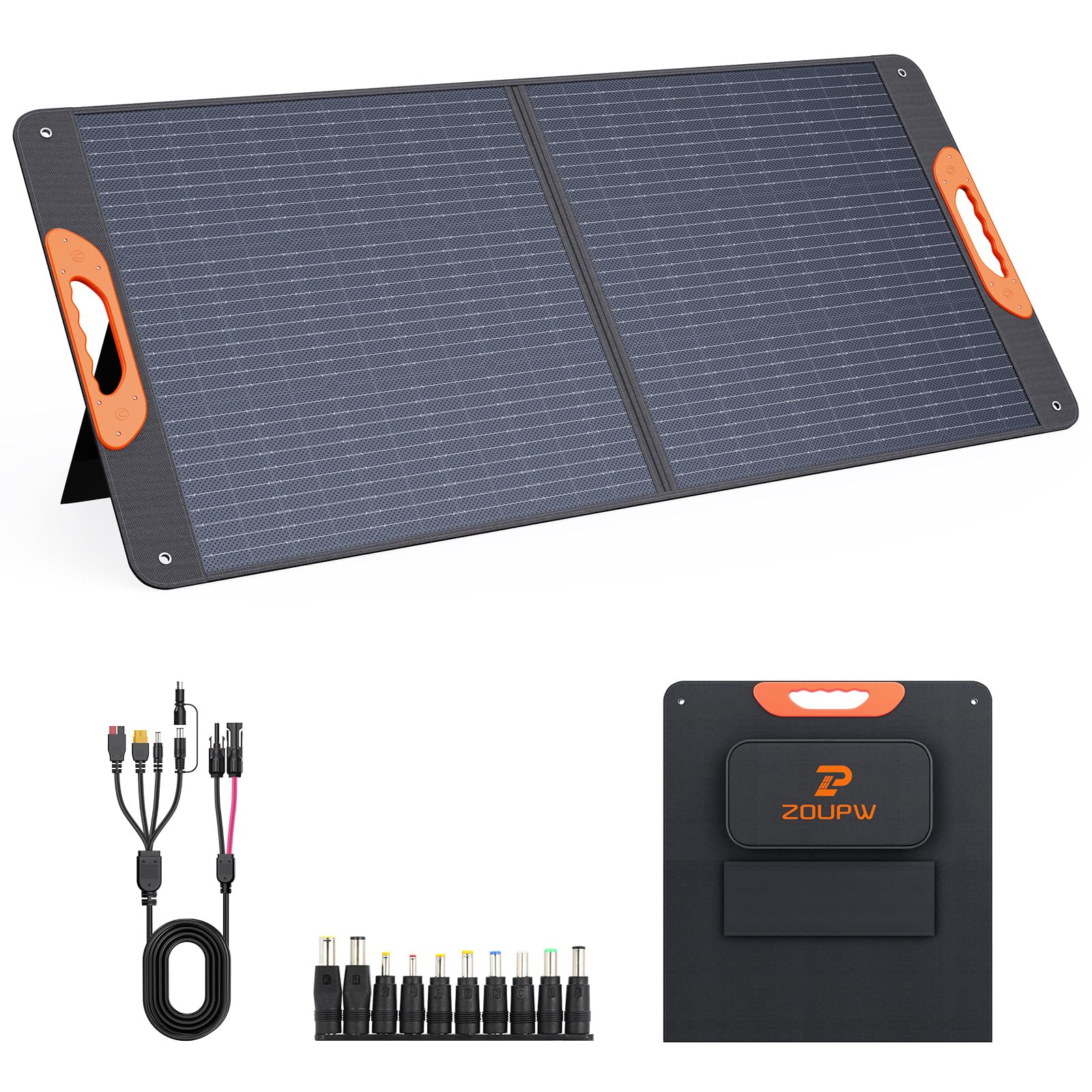 ZOUPW 110 Watt Portable Solar Panel,Power Outage Essentials,18.6V Foldable Solar Panel Charger for Power Station,23.5% High Efficiency IP67 Waterproof 2 Kickstands for Camping RV Hurricane Blackout