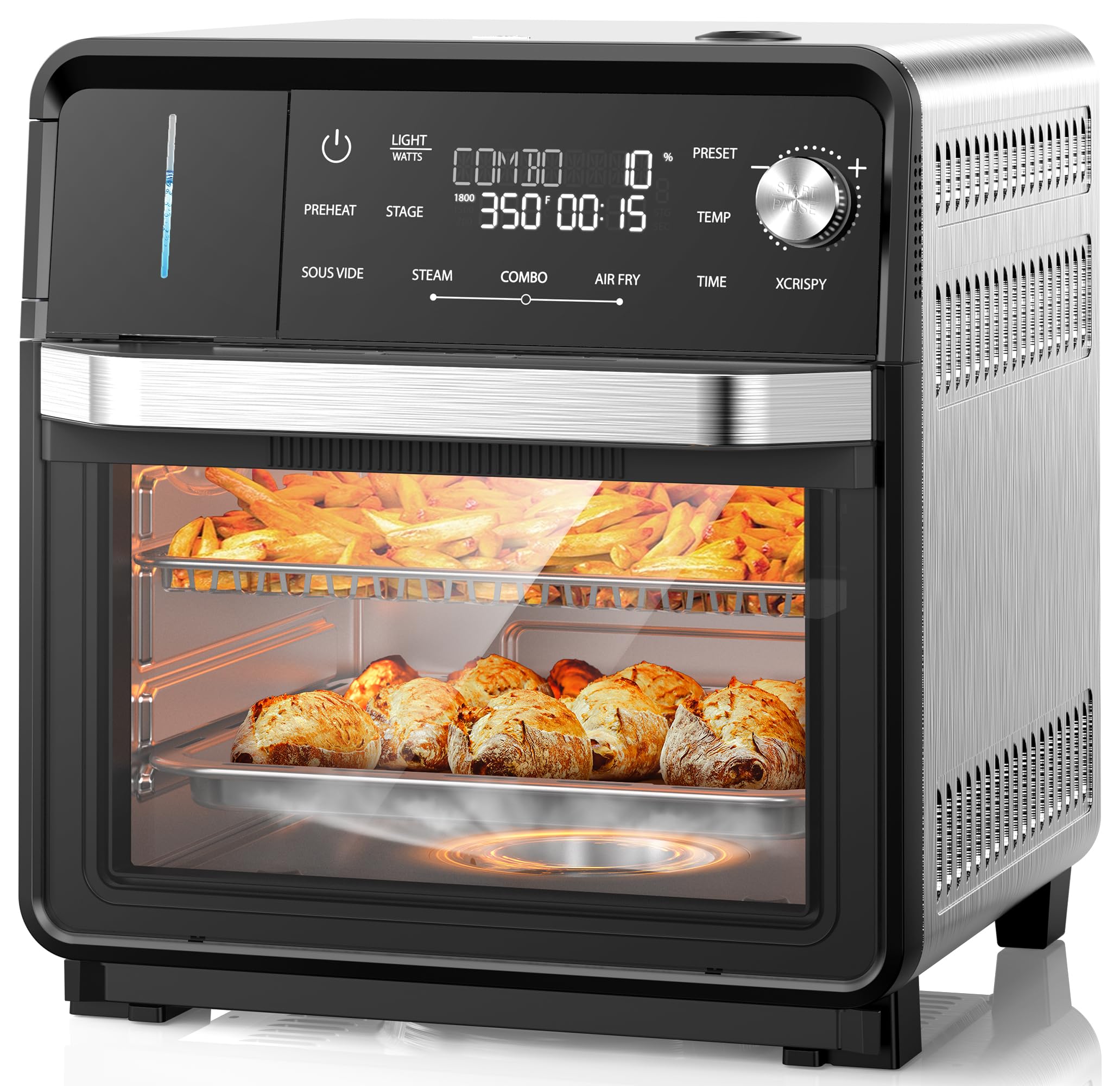 Nuwave Combi Steam Oven, 16Qt All-in-One Stainless Steel Multi-Cooker: Air Fry, Toast, Steam, Sous Vide & More, Precise 50-450°F, Adjustable Moisture, 120 Presets, Programmable Memories, Easy to Clean