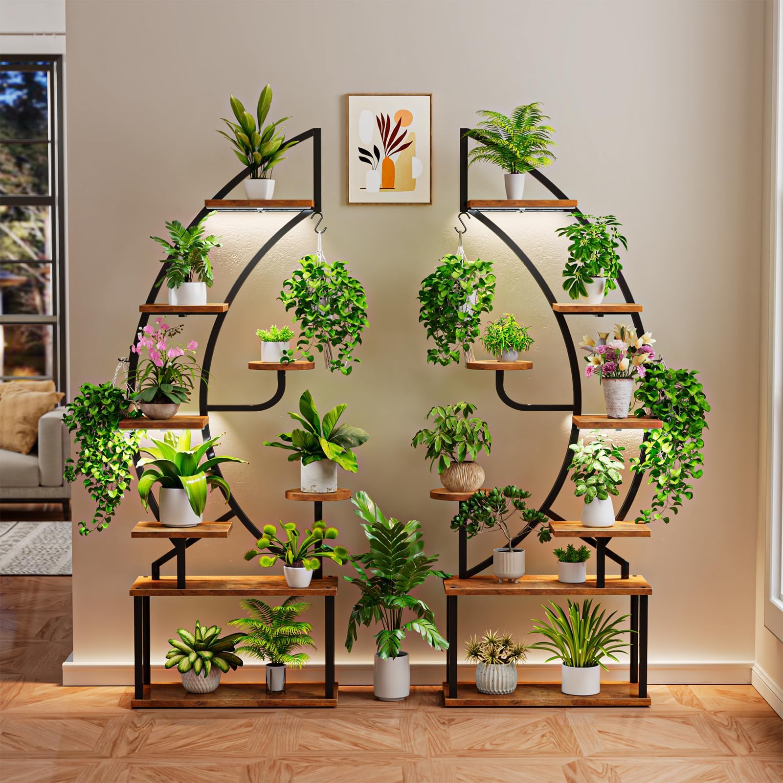 WIWIDRM Plant Stand Indoor with Grow Light,65" Tall Plant Stand for Indoor Plants Multiple,8 Tiered Metal Plant Shelf Indoor,Large Plant Rack Display Shelves,Half Moon Plant Holder for Living Room