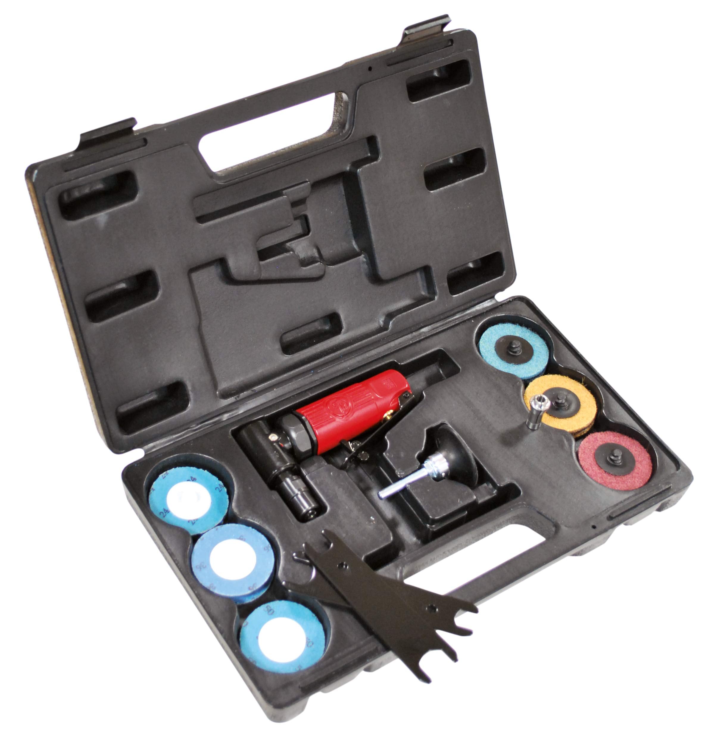 Chicago Pneumatic CP875 Kit - Air Die Grinder Tool, Welder, Woodworking, Automotive Car Detailing, Stainless Steel Polisher, Heavy Duty, Right Angle Grinder, 1/4 Inch (6 mm), 0.3 HP/ 220W - 22500 RPM