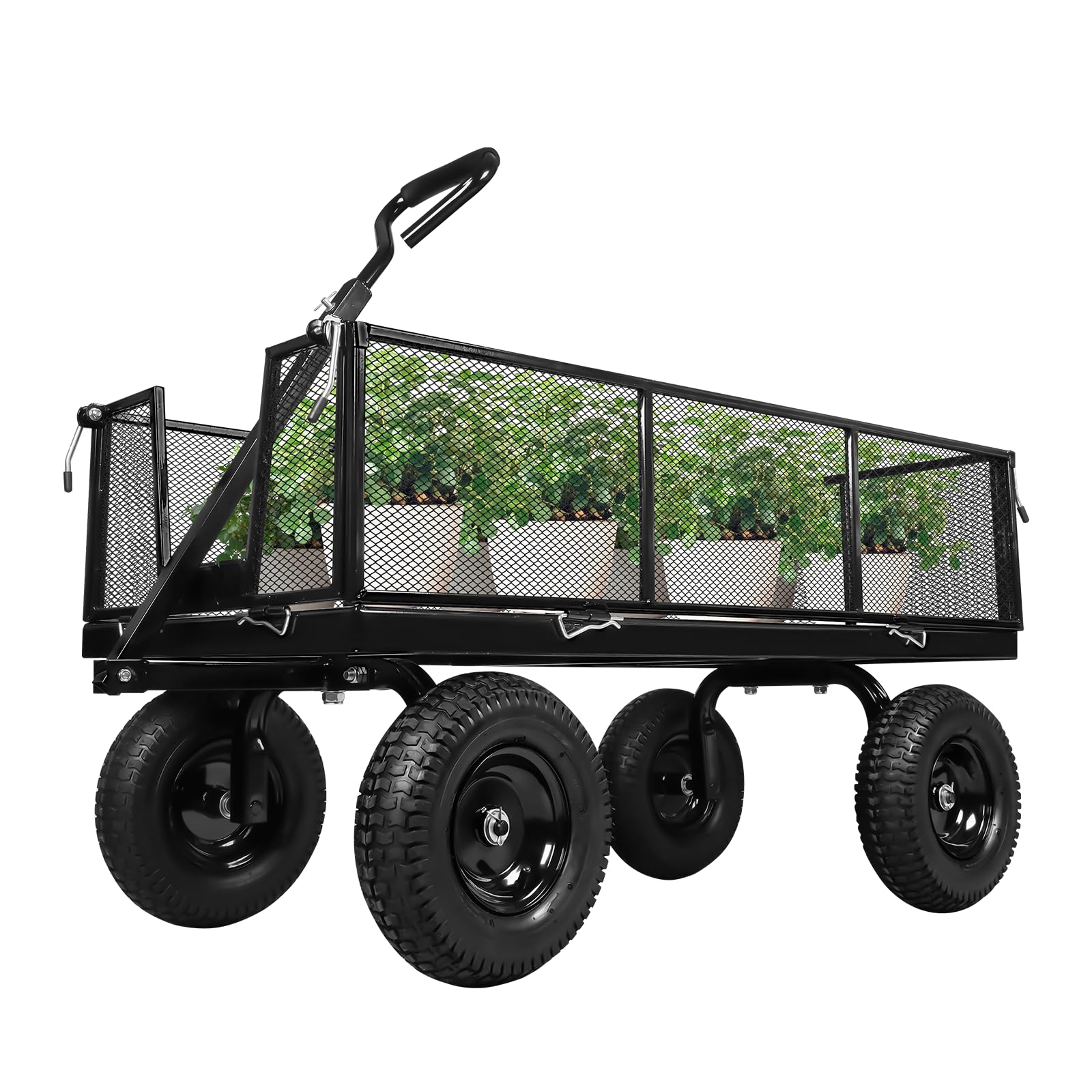 Taifa Heavy Duty 1100 Lbs Capacity Steel Garden Cart with 11.5 inch Tire, Removable Side Panels Turn Into Flatbed, Utility Cart for Yard Lawn and Farm, Metal Wagon with 180° Rotating Handle, Black