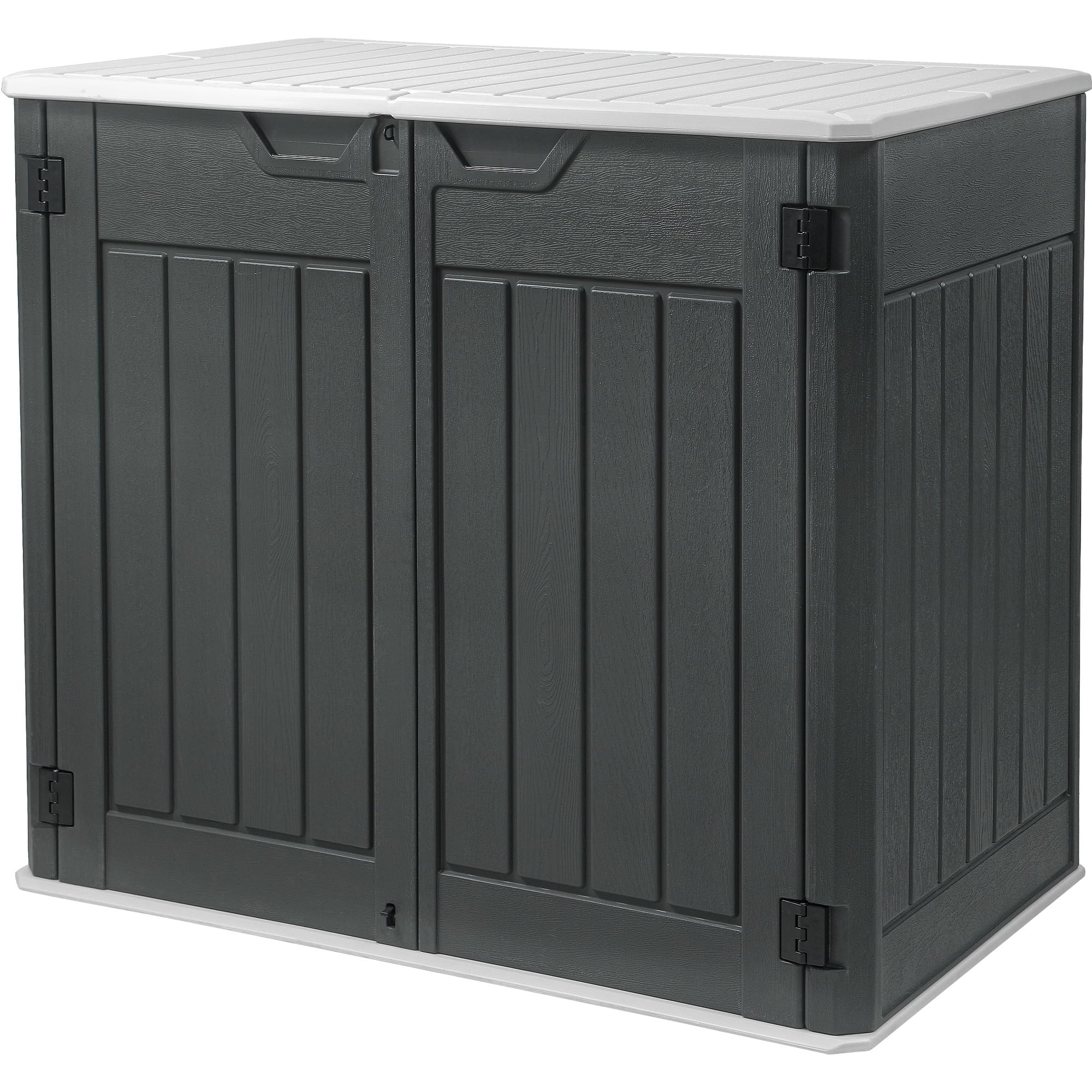DWVO 47 cu ft Spacious Horizontal Storage Unit, Outdoor Resin Tool Locker Without Shelf, Waterproof Lockable Container with Base for Gardening, Waste Bins, Grass Cutter, 4.5x2.8x3.9 ft, Dark Gray
