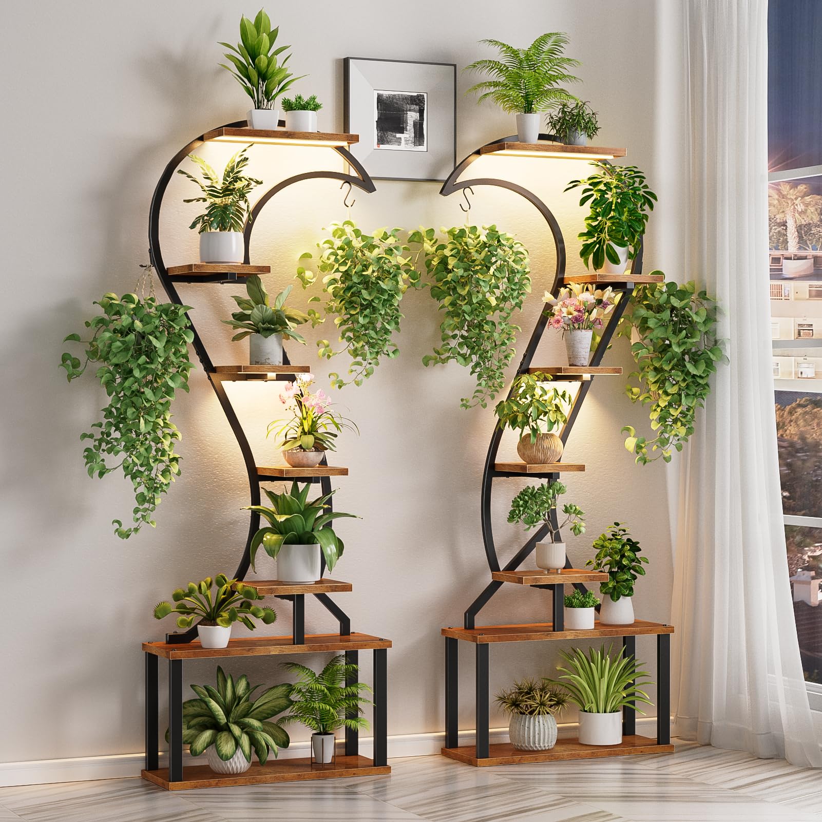 WIWIDRM Plant Stand Indoor with Grow Light,68" Tall Plant Stand for Indoor Plants Multiple,7 Tiered Metal Plant Shelf,Swan Shaped Plant Holder for Home,Patio,Balcony 2PCS