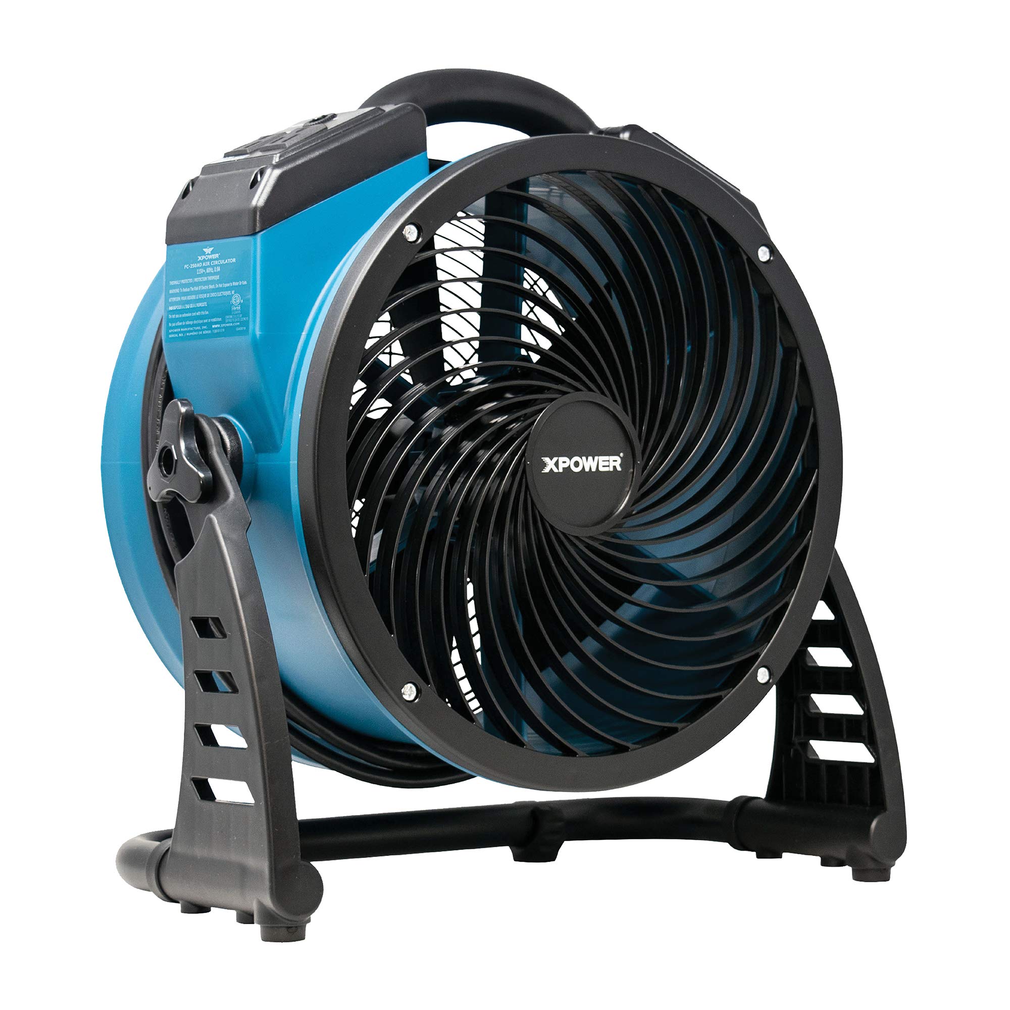 XPOWER FC-250AD DC Motor Heavy Duty Industrial High Velocity Whole Room Air Mover Air Circulator Utility Floor Fan with Daisy Chain, Variable Speed, Timer, 13 inch, 1560 CFM
