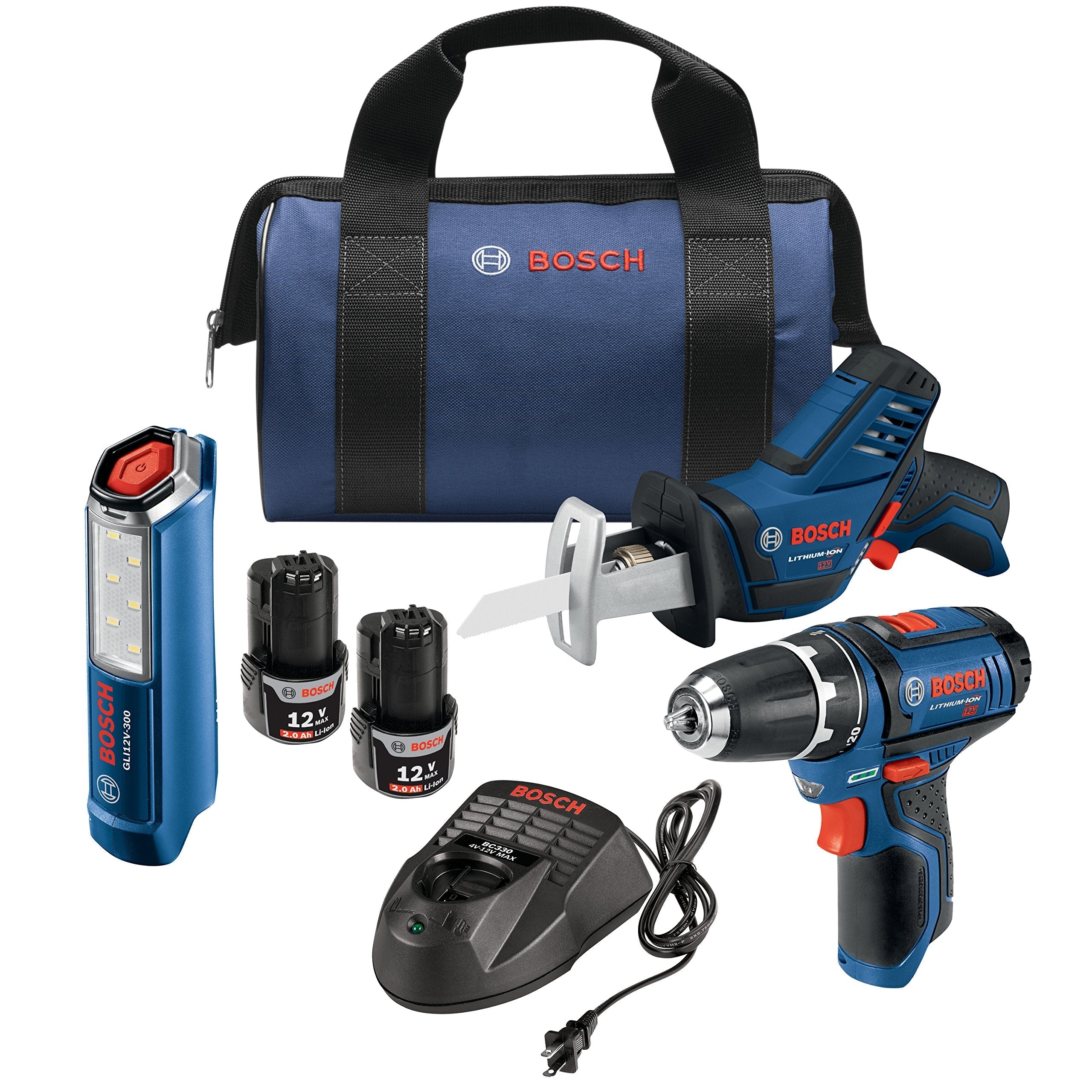 Bosch Power Tools Combo Kit GXL12V-310B22 - 12V Max 3-Tool Set with 3/8 In. Drill/Driver, Pocket Reciprocating Saw and LED Worklight